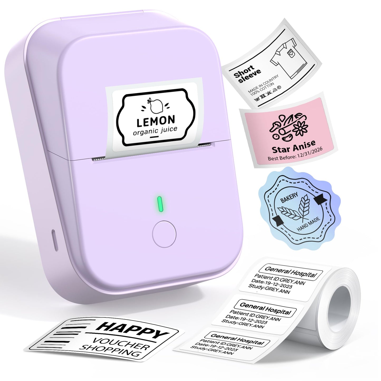ETIKEZ PM260 Label Maker Machine with Tape, 2 Inch Label Tape Maker Bluetooth Label Printer, Inkless Portable Label Maker for Home, Kitchen, School, Office Organization, Purple