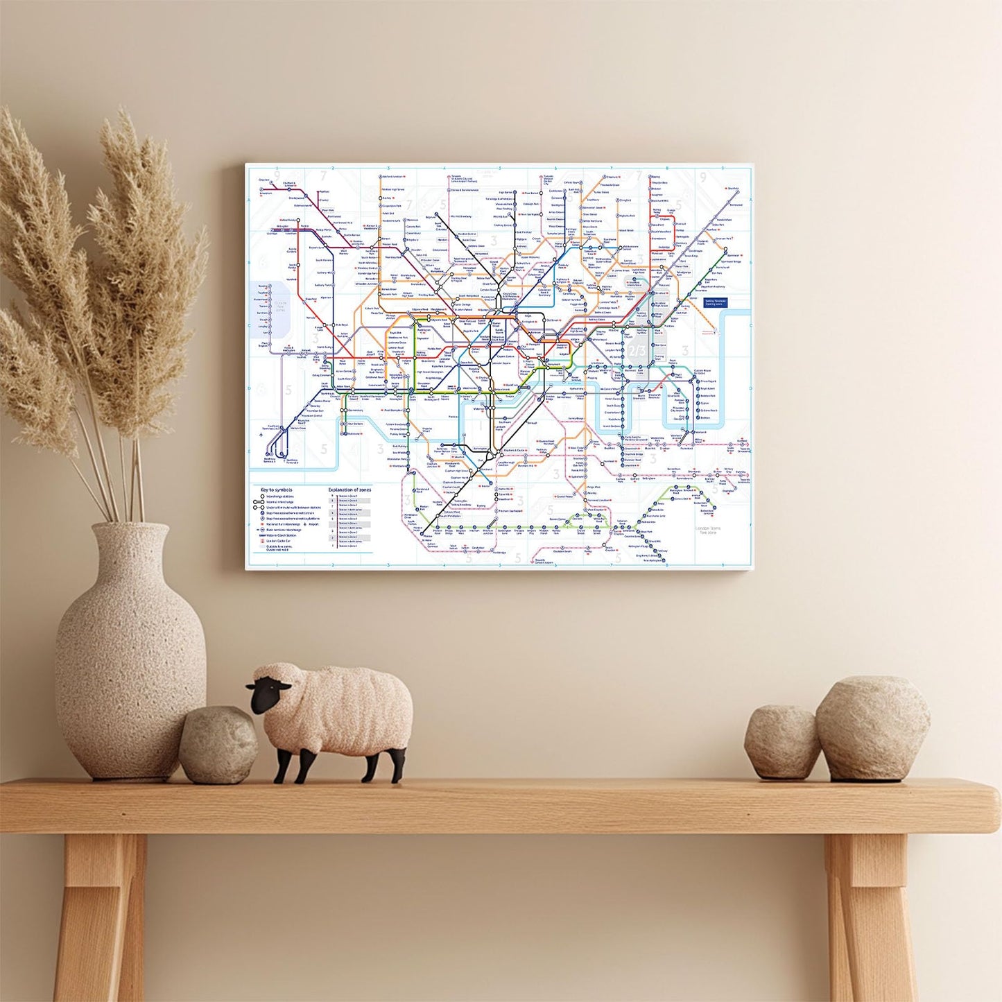 London Underground Map Canvas Wall Art - Modern Tube Subway System Print for Office Living Room Bedroom Decor - Unique British UK Travel Souvenir Gift - Framed Ready to Hang