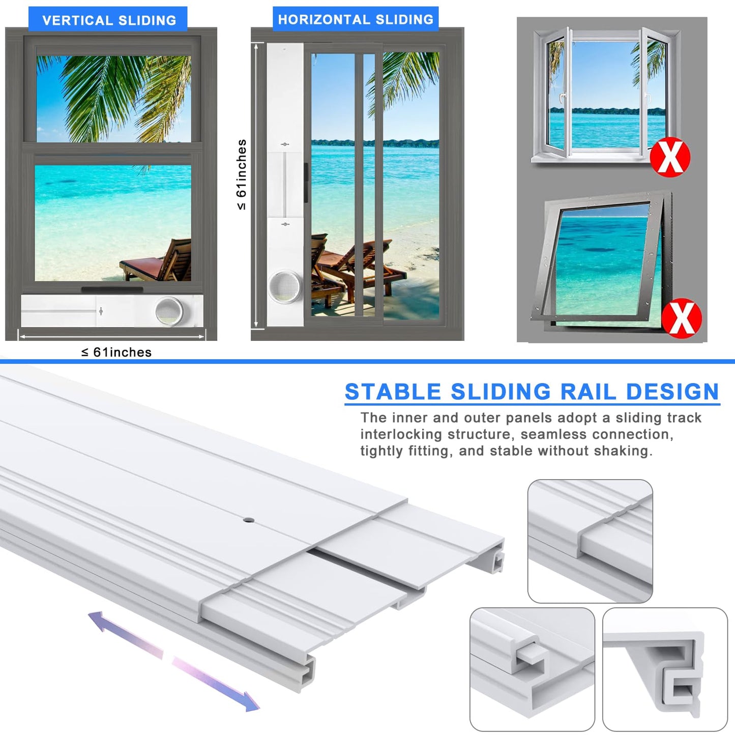 Portable Air Conditioner Window Kit with Universal Coupler Fit for 5.1"/5.9" Exhaust Hose, Mobile A/C Window Vent Seal Kit with 4 Adjustable Seal Plates for Vertical/Horizontal Sliding Window