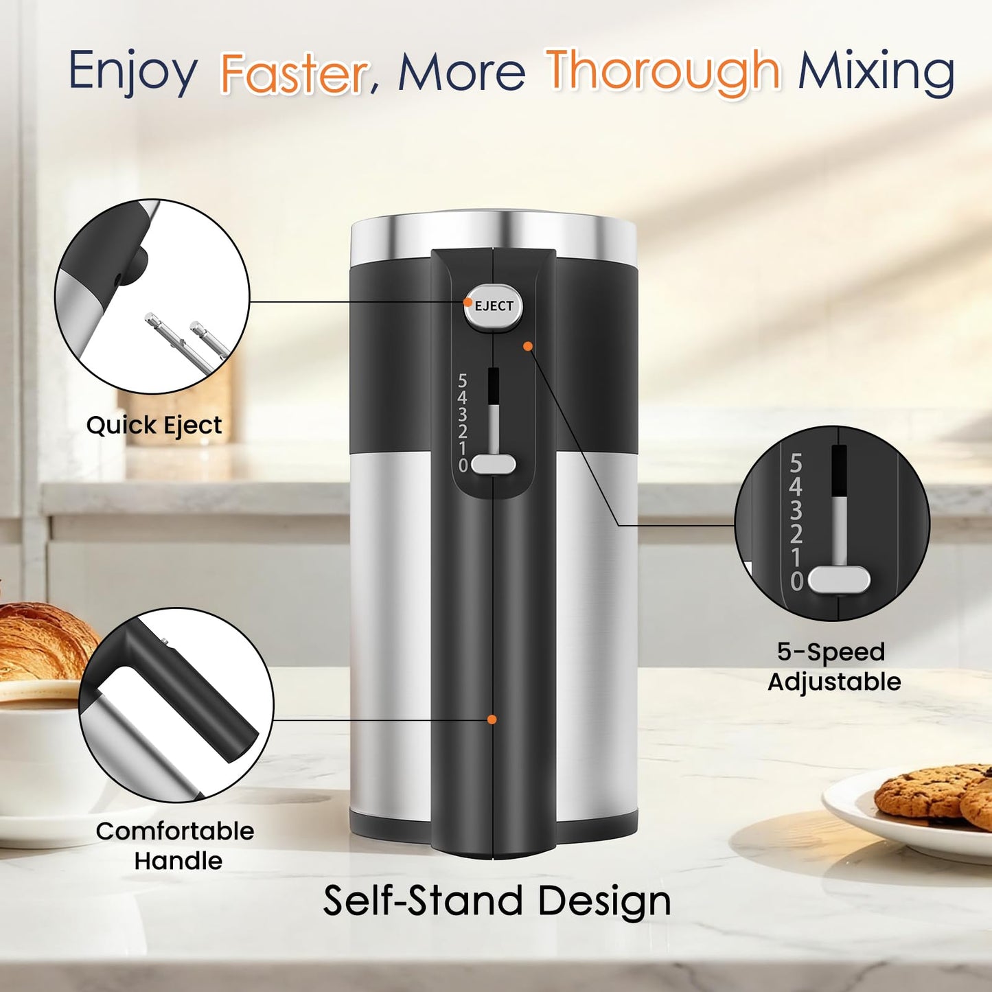 CHIDOLL 600W Hand Mixer, 5-Speed Electric Hand Held Mixer for Baking, Lightweight Stainless Steel Hand Beaters *2 & Dough Hooks*2 with Eject Button, Kitchen Mixer for Cream, Cookies, Dough