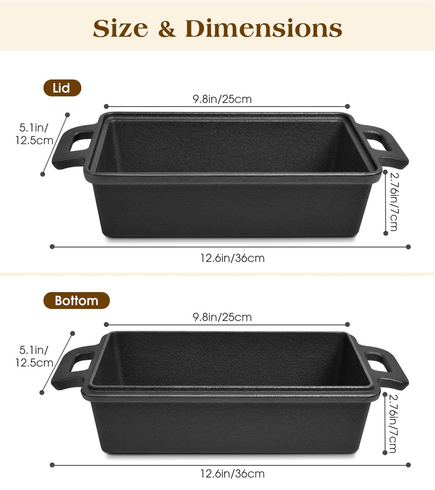 Bachdomc Cast Iron Loaf Pan With Lid, 9×5 in – 2‑in‑1 Heavy‑Duty & Oven‑Safe Loaf Pan for Sourdough & Homemade Bread