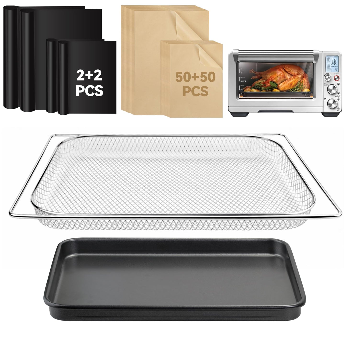 Air Fryer Accessories Compatible with Breville BOV900BSS Smart Oven Air Fryer Pro, Baking Pans Set with Baking Tray, Parchment Paper and Oven Mats for Breville BOV900BSS