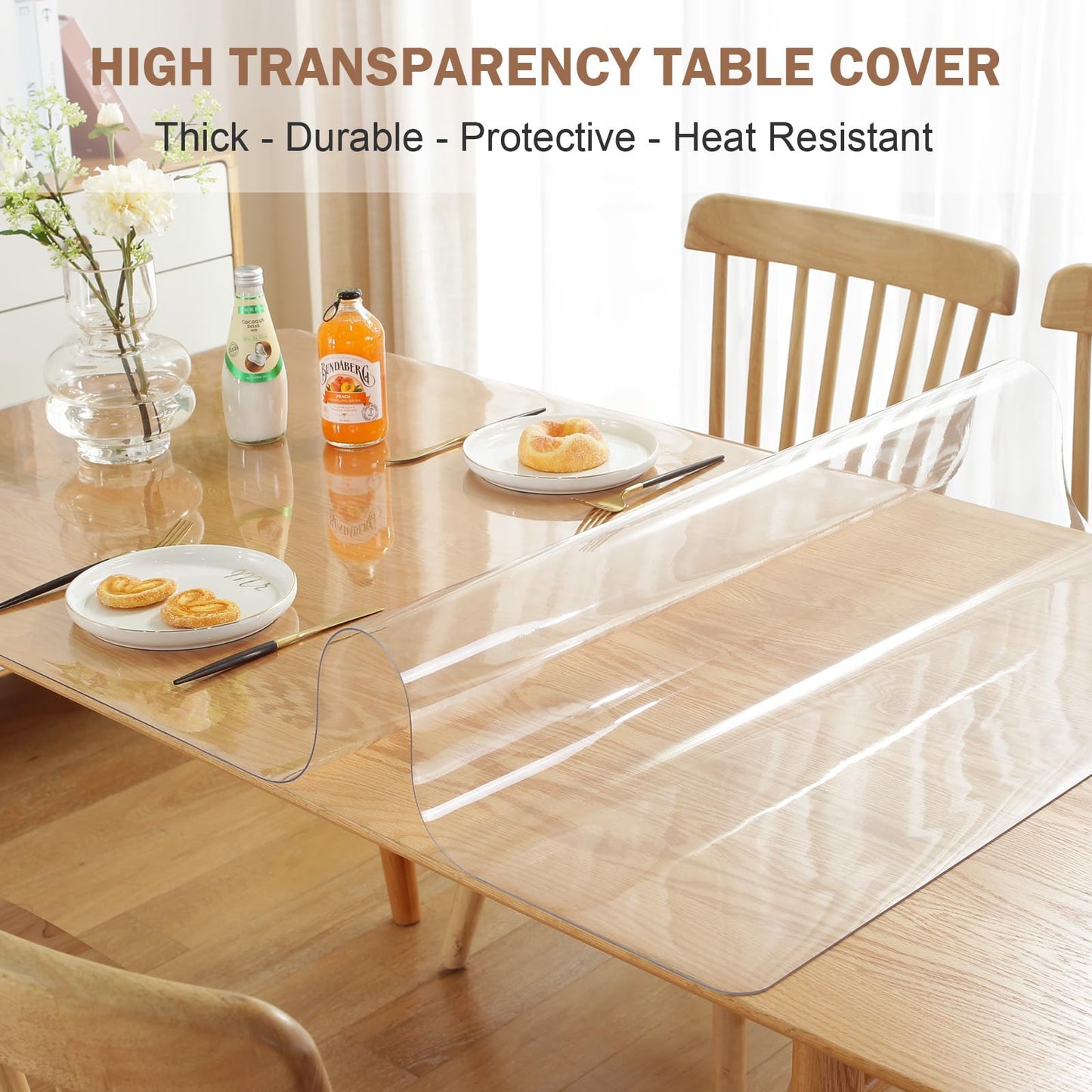 LovePads Clear Table Cover Protector, 36 x 60 Inch 2mm Thick Plastic Table Cover, Table Protector for Dining Room Table, Waterproof Dresser Cover Top for Kitchen, Coffee, Writing Desk