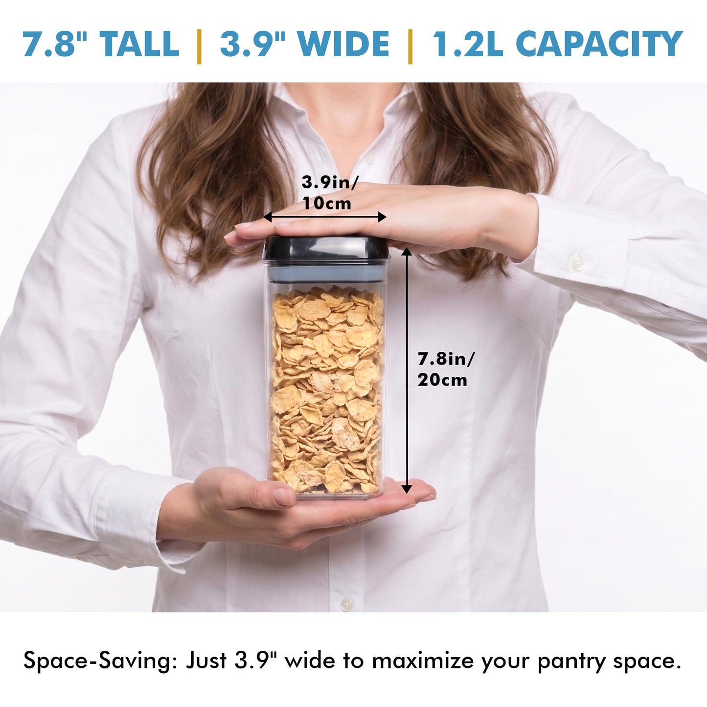 Shazo Airtight Food Storage Containers with Lids - 6 PC BPA Free Clear Plastic Cereal Containers with Easy Lock Lids for Kitchen and Pantry Organization for Snacks and Pasta - 1.2L