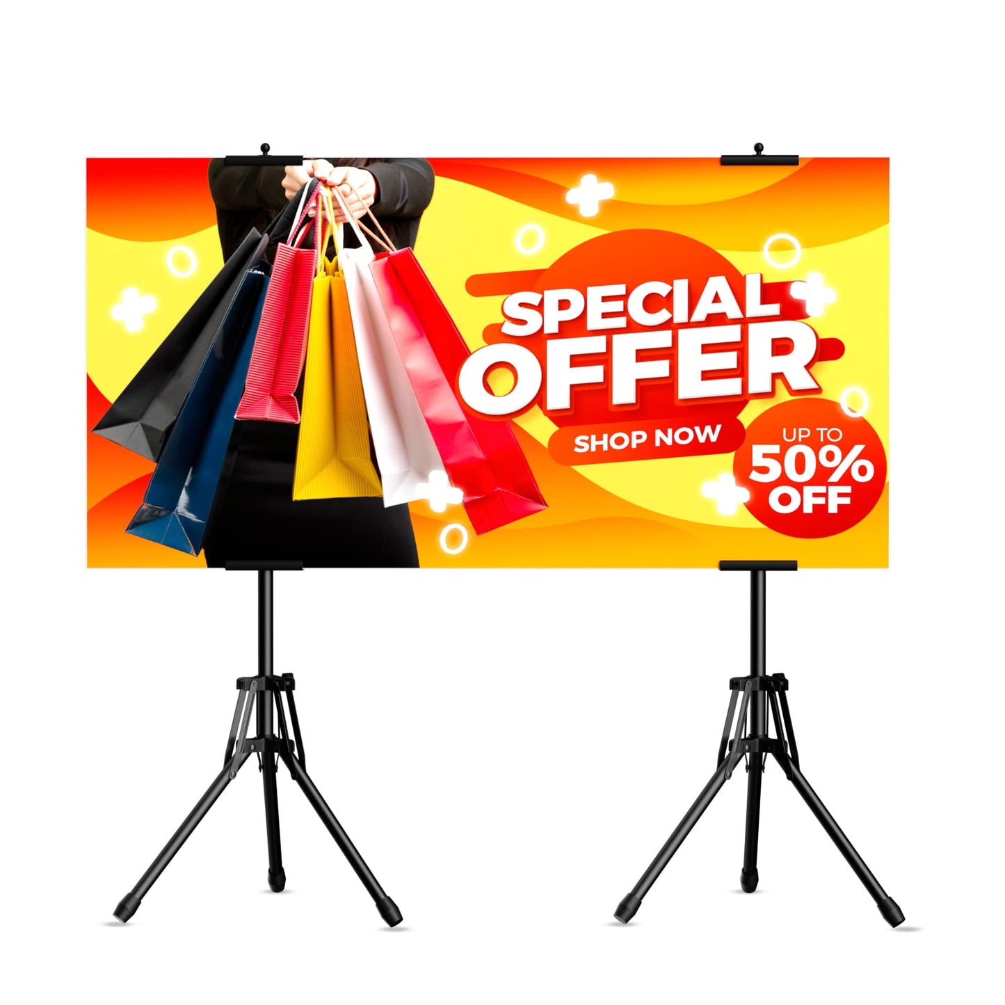 WHAUU 2Pack Double-Sided Sign Holder,Advertising Display Tripod Poster Stand,Adjustable Pedestal Sign Stand Height Up to 79 in, Poster Stand for Wedding,Restaurant or Business(Poster not included)
