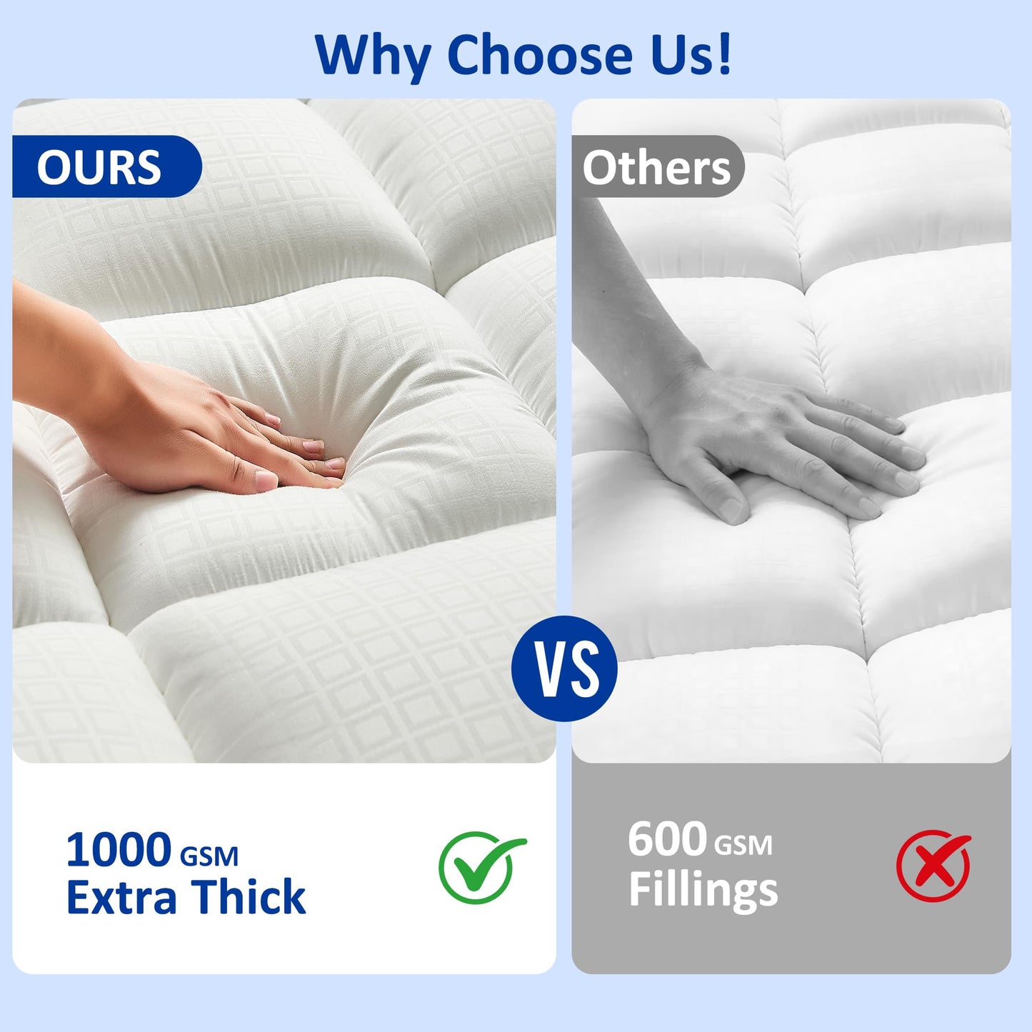 SurChic Queen Size Mattress Topper for Back Pain, Soft Extra Thick Pillow Top Mattress Pad Cover with 1000GSM Down Alternative Filler, Cooling Breathable Plush Bed Topper Protector (8-21" Deep Pocket)