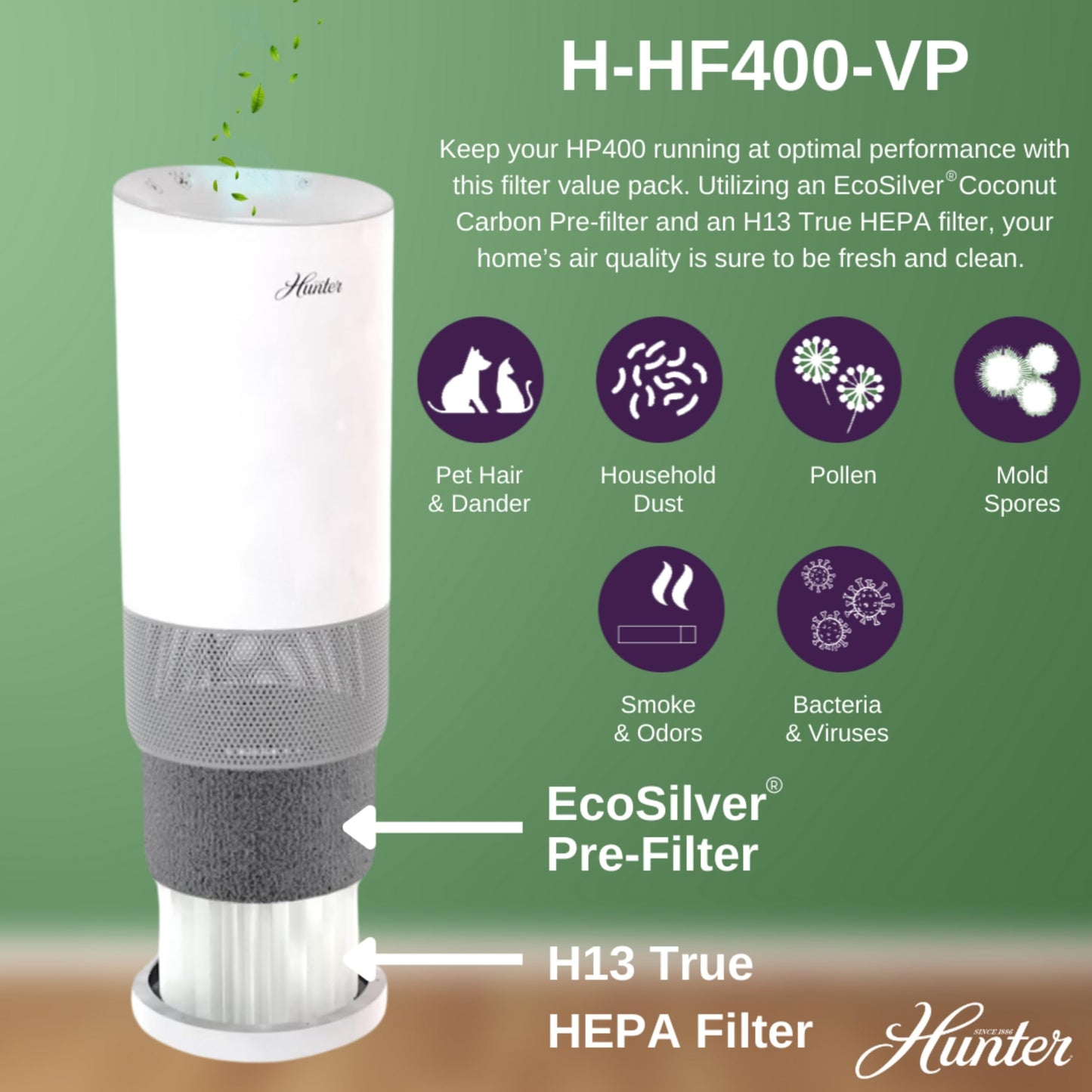 Hunter H-HF400-VP Replacement Filter Value Pack with HEPA Filter and EcoSilver Pre-Filter for HP400 Air Purifier Series