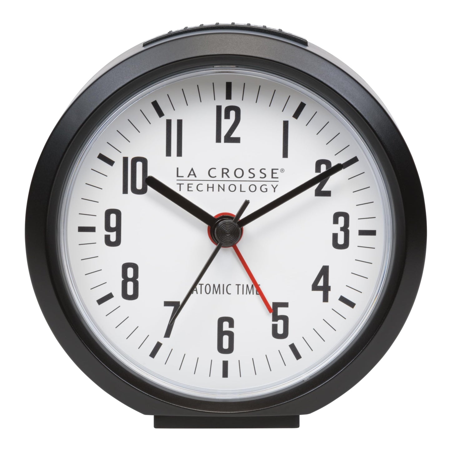 La Crosse Technology 617-710B-INT 4-Inch Round Black Atomic Analog Alarm Clock