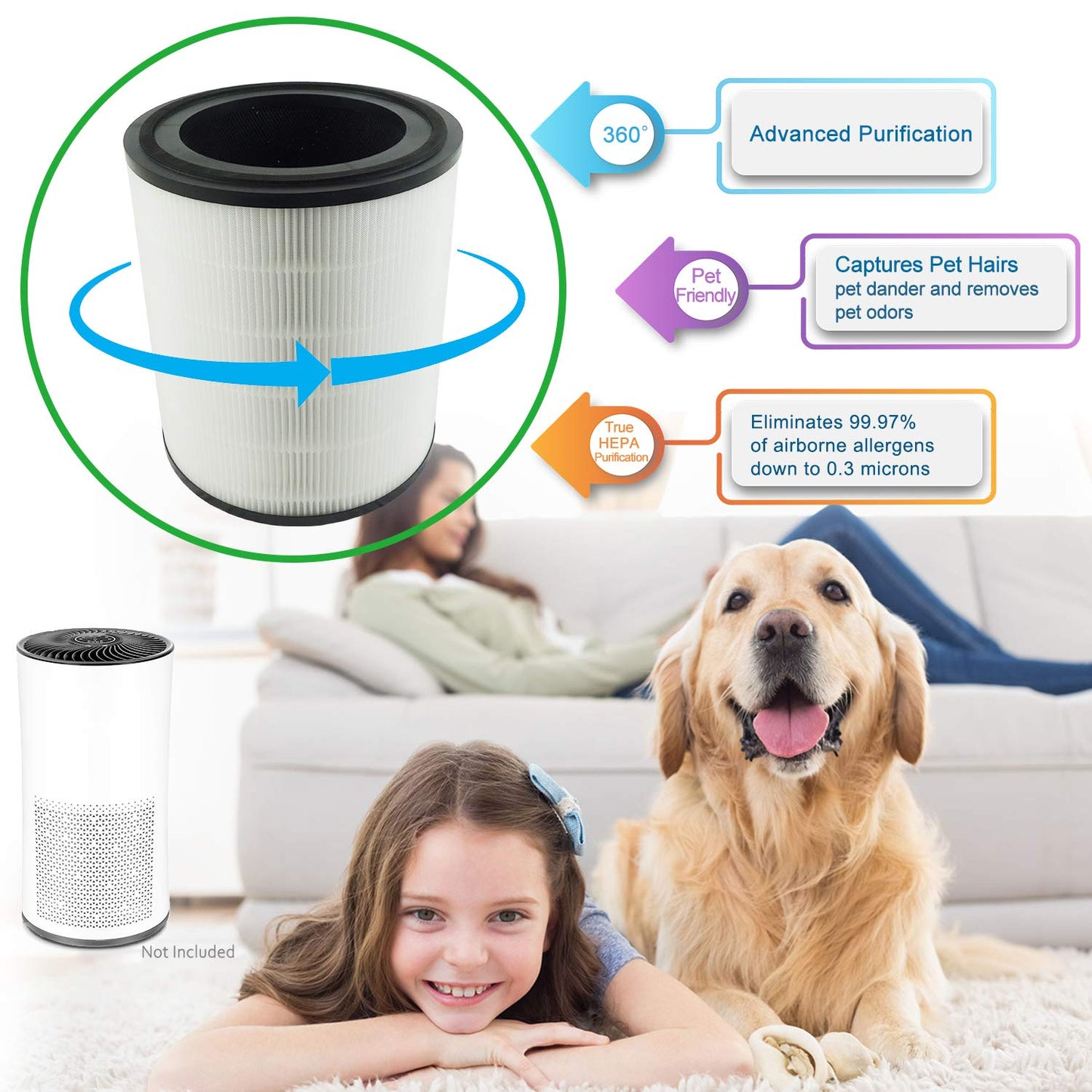 Flintar LV-H133 Replacement Filter, Made in Taiwan, Compatible with LEVOIT LV-H133 Tower Air Purifier, H13 Grade Filtration & Activated Carbon Filter Set, Part Number LV-H133-RF