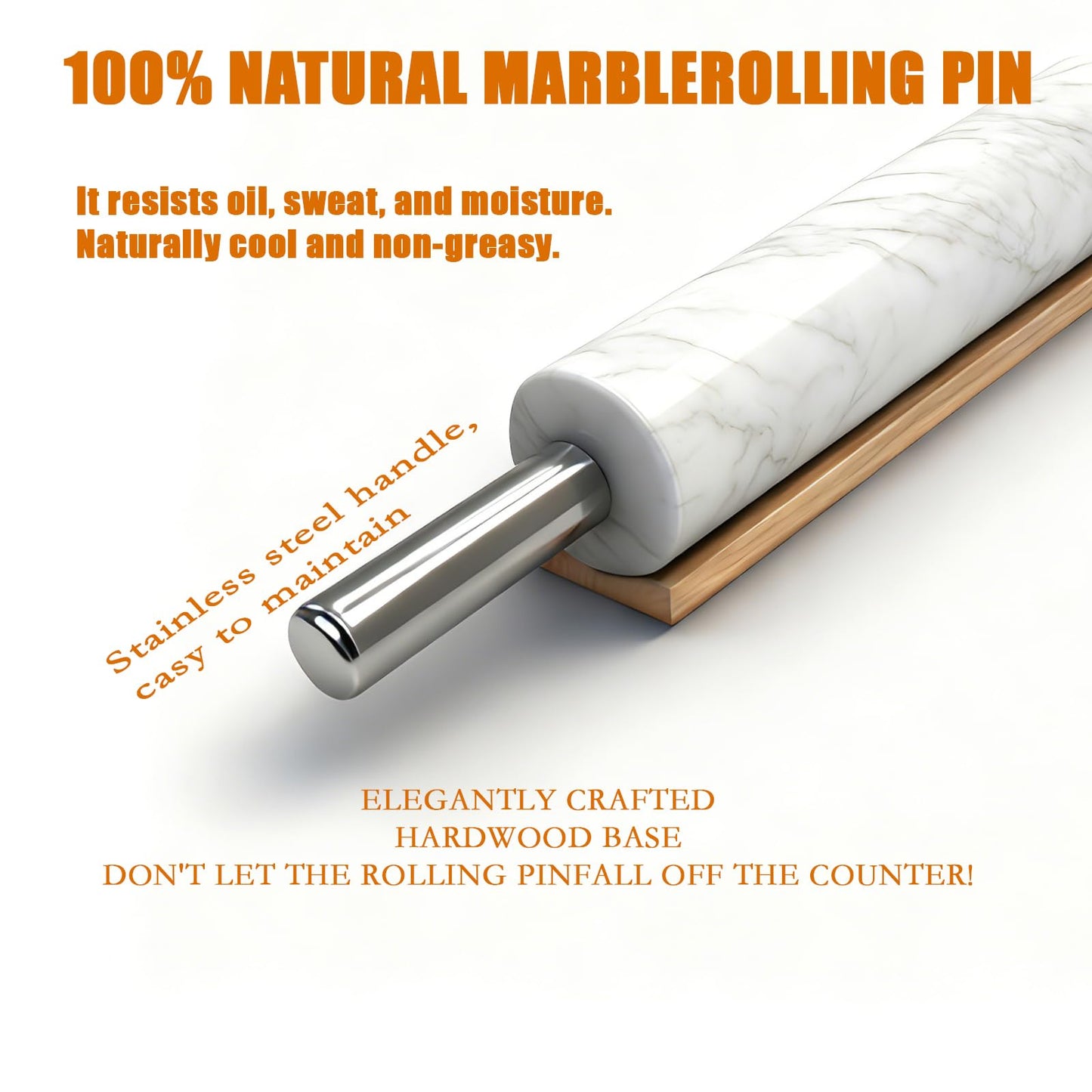 White Marble Rolling Pin with Stainless Steel Handles Baking Set - Silicone Baking Mat, Stainless Steel Dough Cutter, 3 Multicolor Thickness Guides & Wooden Base, Ideal for Pastry, Dough & Pizza