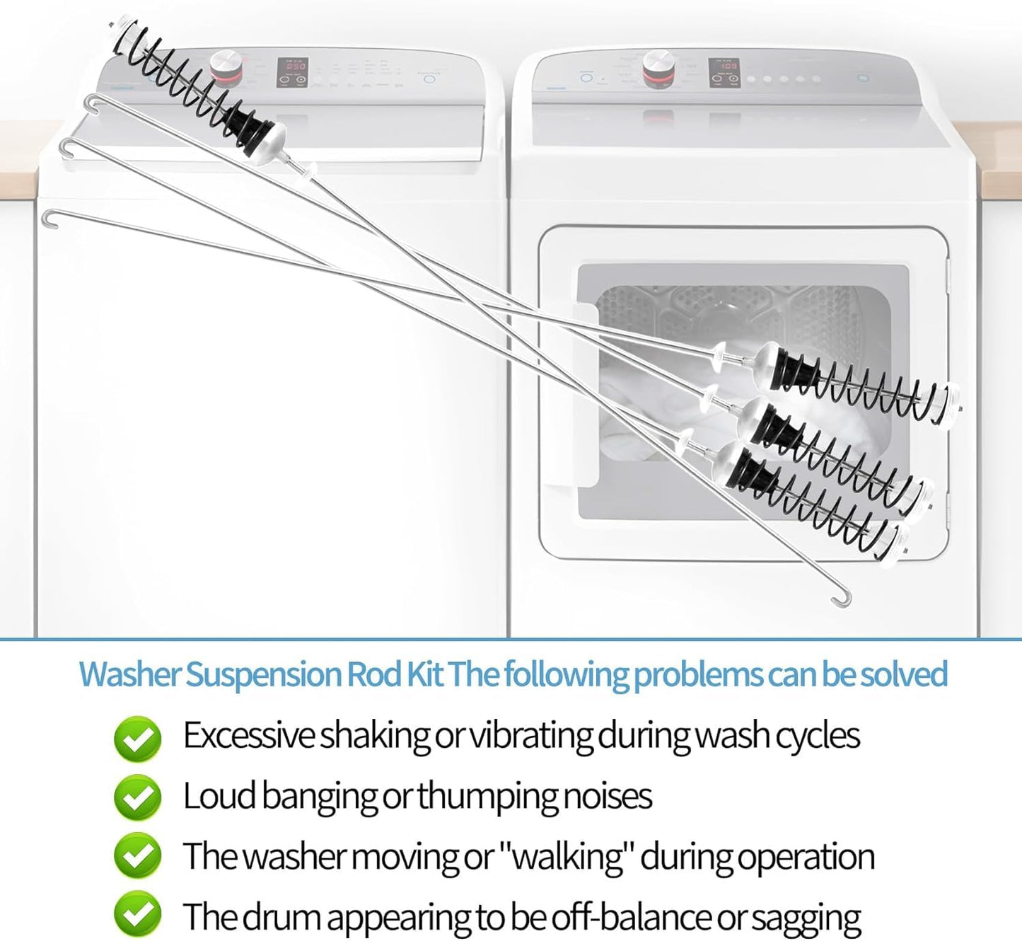 Upgraded WTW4850HW1 WTW4855HW1 WTW4955HW1 Washer Suspension Rods Fit for Whirlpool Maytag Washer WTW4855HW2 WTW4855HW3 WTW4950HW0 MVWC465HW3 WTW4655JW1 WTW4950HW1 WTW4950HW2 WTW4955HW2 WTW4955HW3