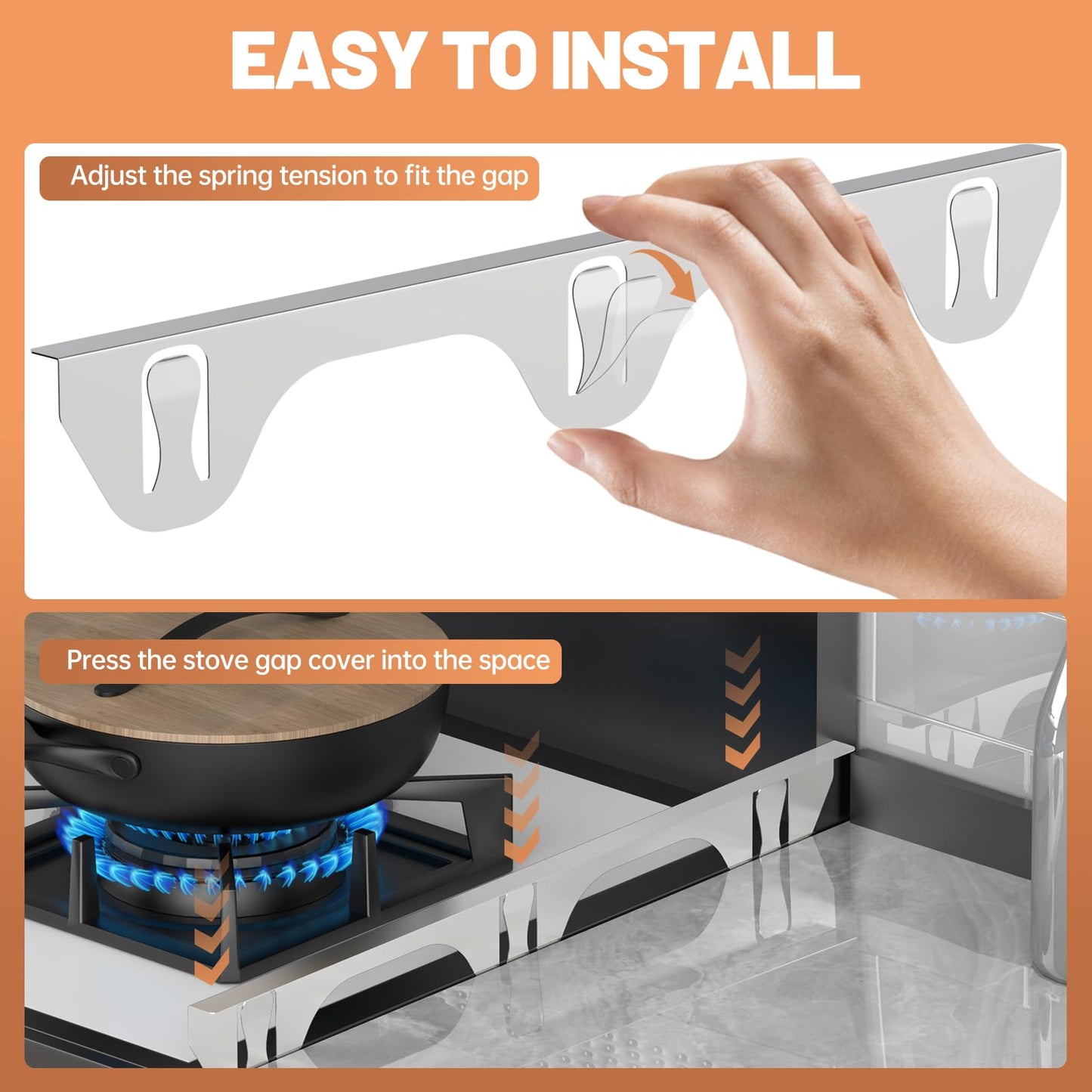 MOFINO Stove Gap Covers 316 Stainless Steel,2 Pack 23.2" Stove Gap Filler,Heat Resistant Stove Gap Guards,Between Stove and Counter Slide In Range Trim Kit for Kitchen,Upgrade Silver
