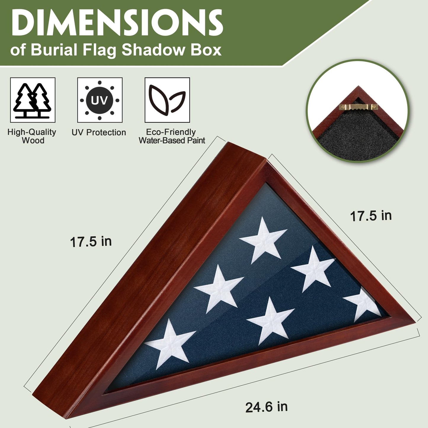 Flag Case for Burial Flag, 5' x 9.5' Funeral Flag Display Case Red Wood Memorial Flag Shadow Box for Military Veterans with Glass Covered and Wall Mounted