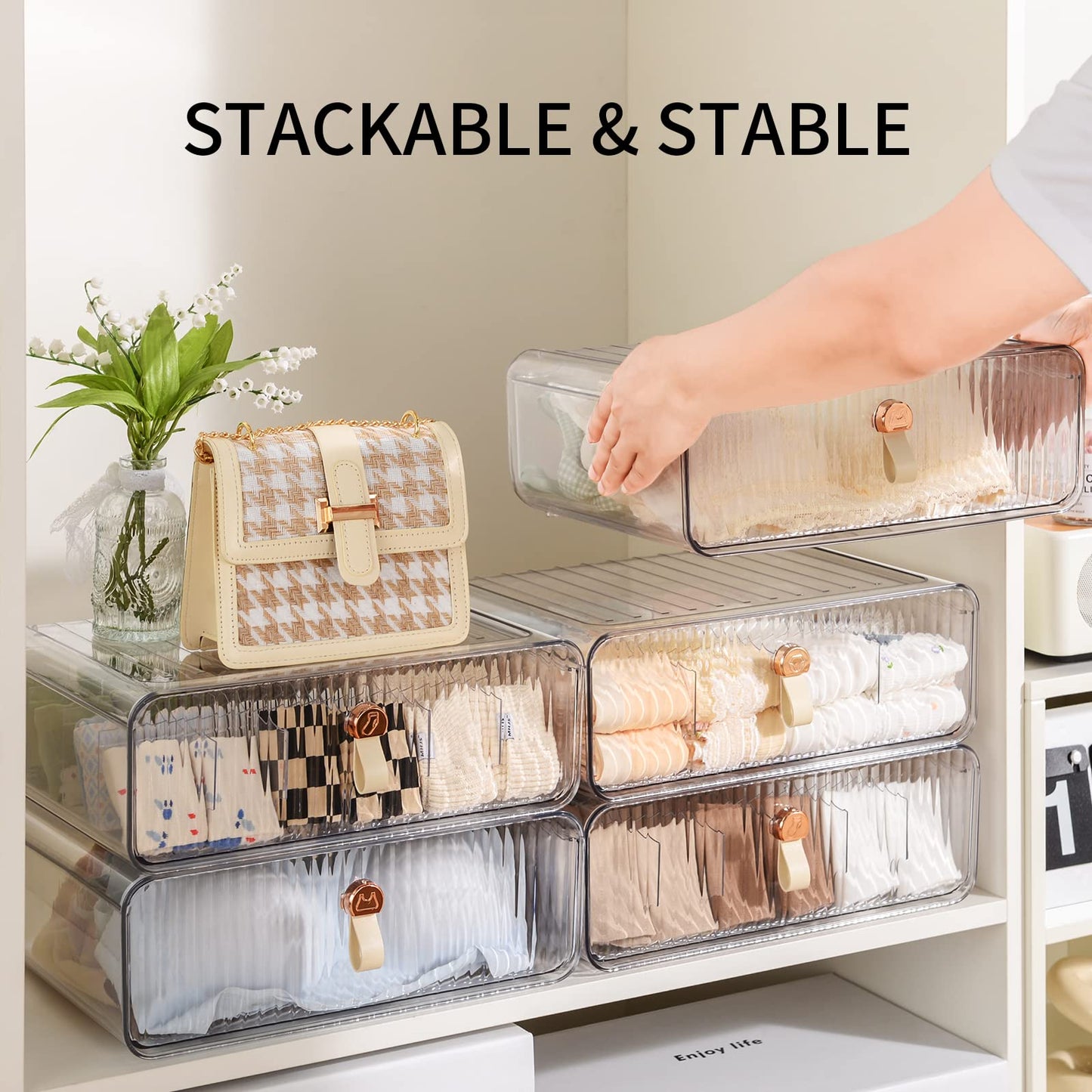 MSHOMELY Underwear Drawer Organizer, Stackable Bra Organizer for Closet, 1 Cell Bra Storage, Sock and Underwear Organizer, Closet Organizers and Storage Drawer for Bra, Socks, Tie, Belt, Scarf