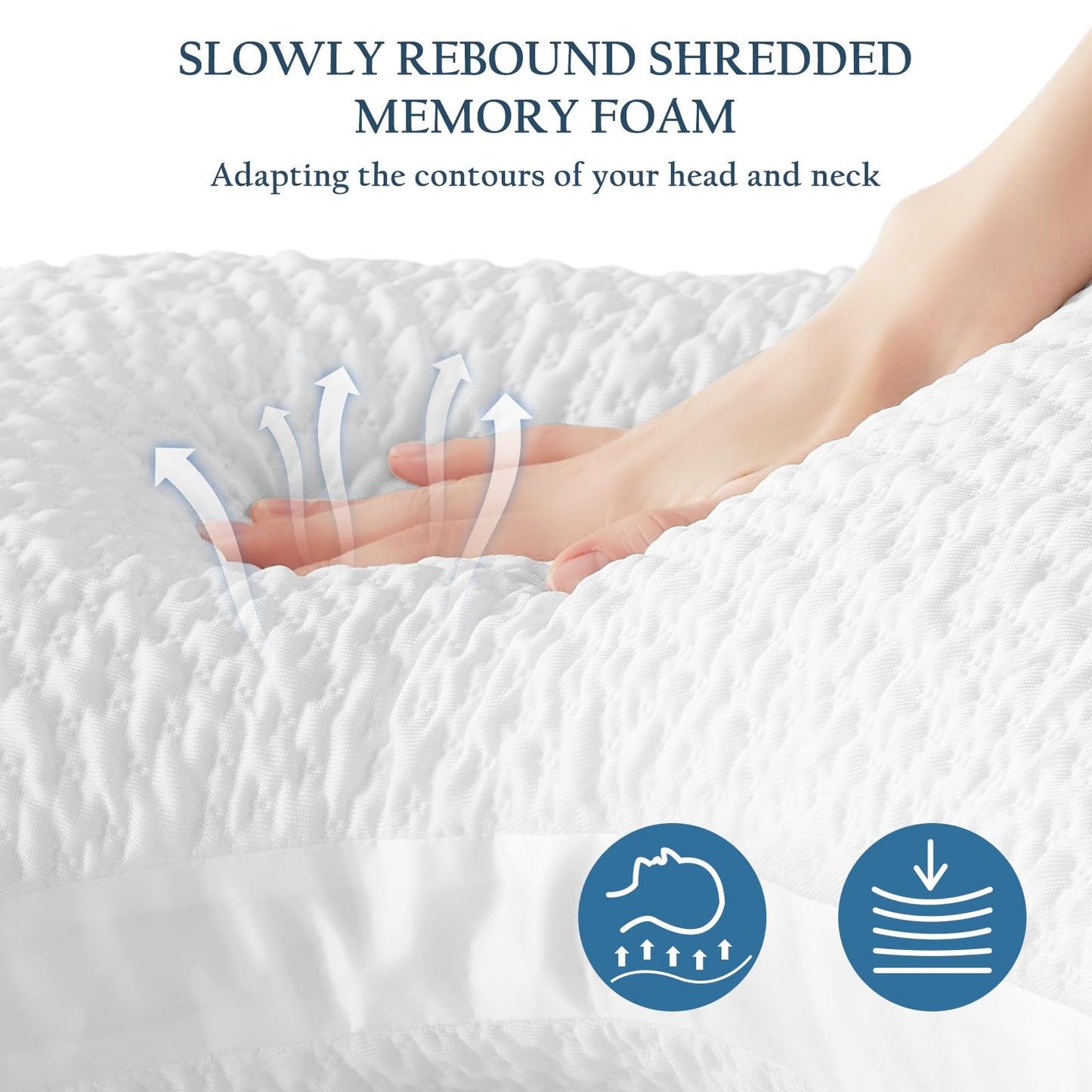 Cooling Side Sleeper Pillow for Neck and Shoulder Support, Ergonomic Curved Crescent Gusseted Luxury Shredded Memory Foam( CertiPUR-US Certified ) with Extra Fill, Cool & Soft Cover, White Standard