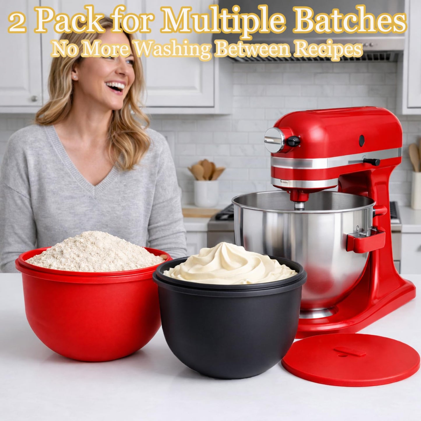 Silicone Bowl Liners for 7 Quart Bowl Lift Stand Mixer, 2 Silicone Liners with Lid, Adjustable Air Hole, Dishwasher Safe, Food Grade Silicone, BPA Free, Mixer Attachments and Accessories