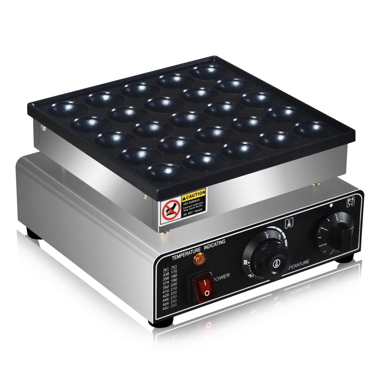 110V US Commercial 25PCS Mini Pancake Maker,950W Mini Dutch Pancake Maker,Non-stick,Dutch Poffertjes Grill,Stainless Steel,Breakfast,Snacks,Desserts.