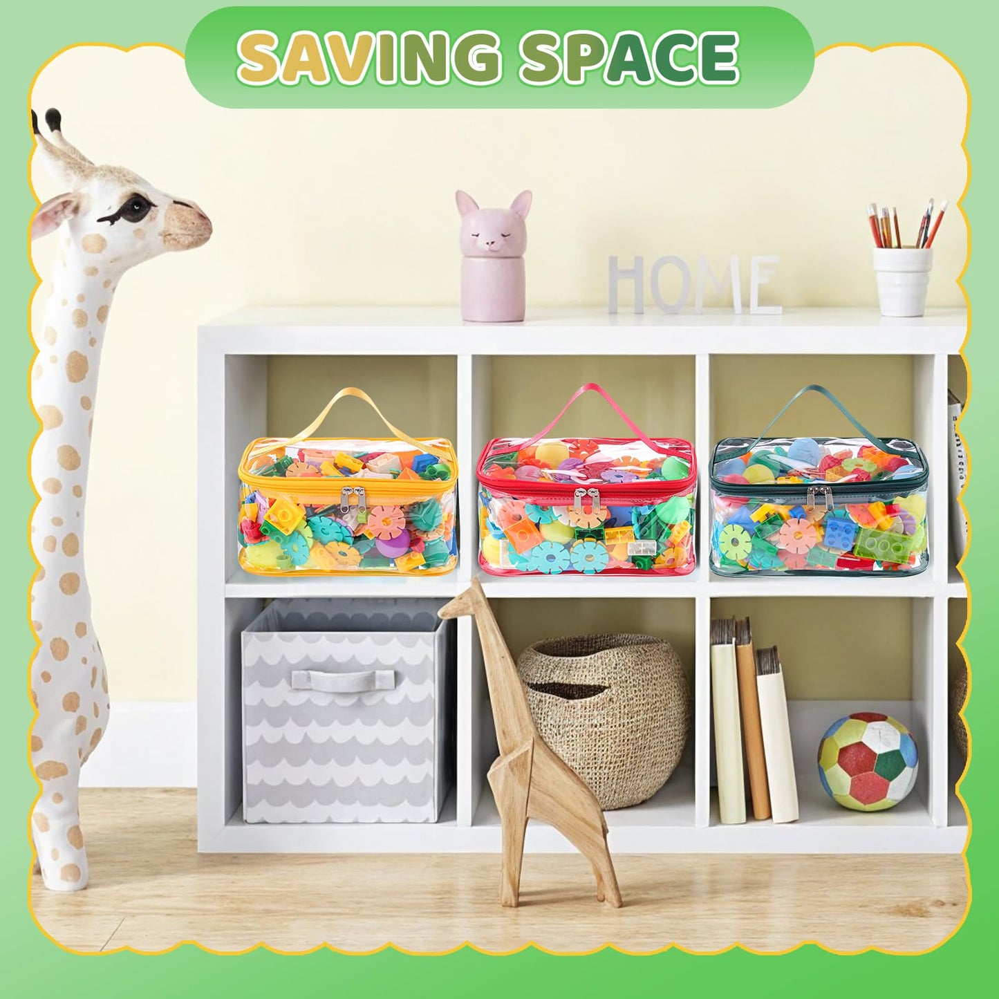 6 Packs Clear Toy Storage Bags, Colorful PVC Waterproof Toy Organizer with Zip Reusable Bags for Building Blocks, Board Game, Puzzles, Kids Books, Stationery