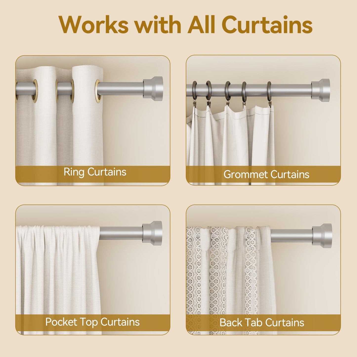 YaFex Curtain Rods 32-144 Inch, Heavy Duty 1 Inch Adjustable Curtain Rod for Windows, Silver Extra Long Window Treatment Rods, Modern Design, Easy Installation