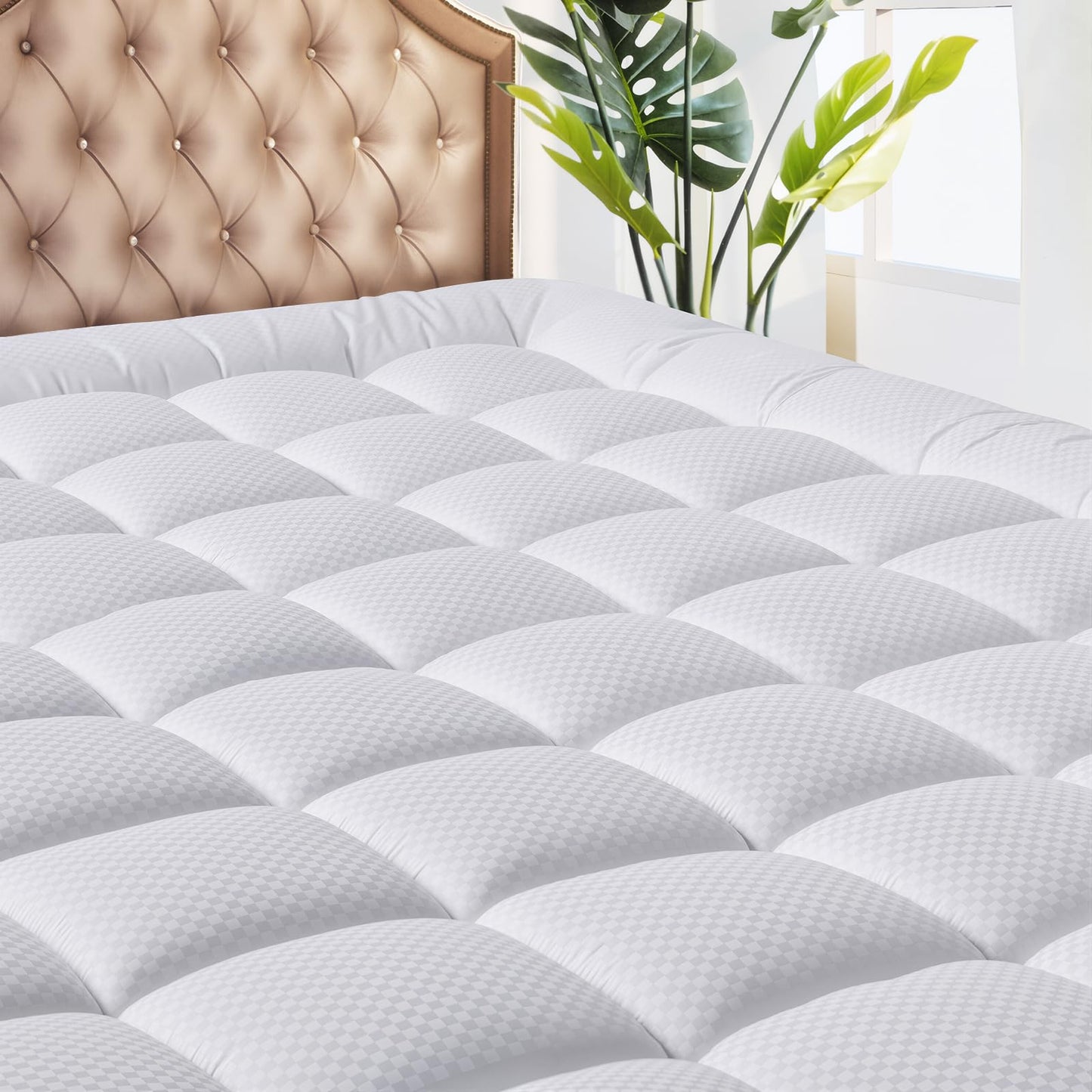 MATBEBY California King Mattress Pad - Cooling Breathable Mattress Topper, Quilted Fitted Mattress Protector, Pillow Top Mattress Cover with 8-21" Deep Pocket, Soft, Machine Washable, White, Cal King