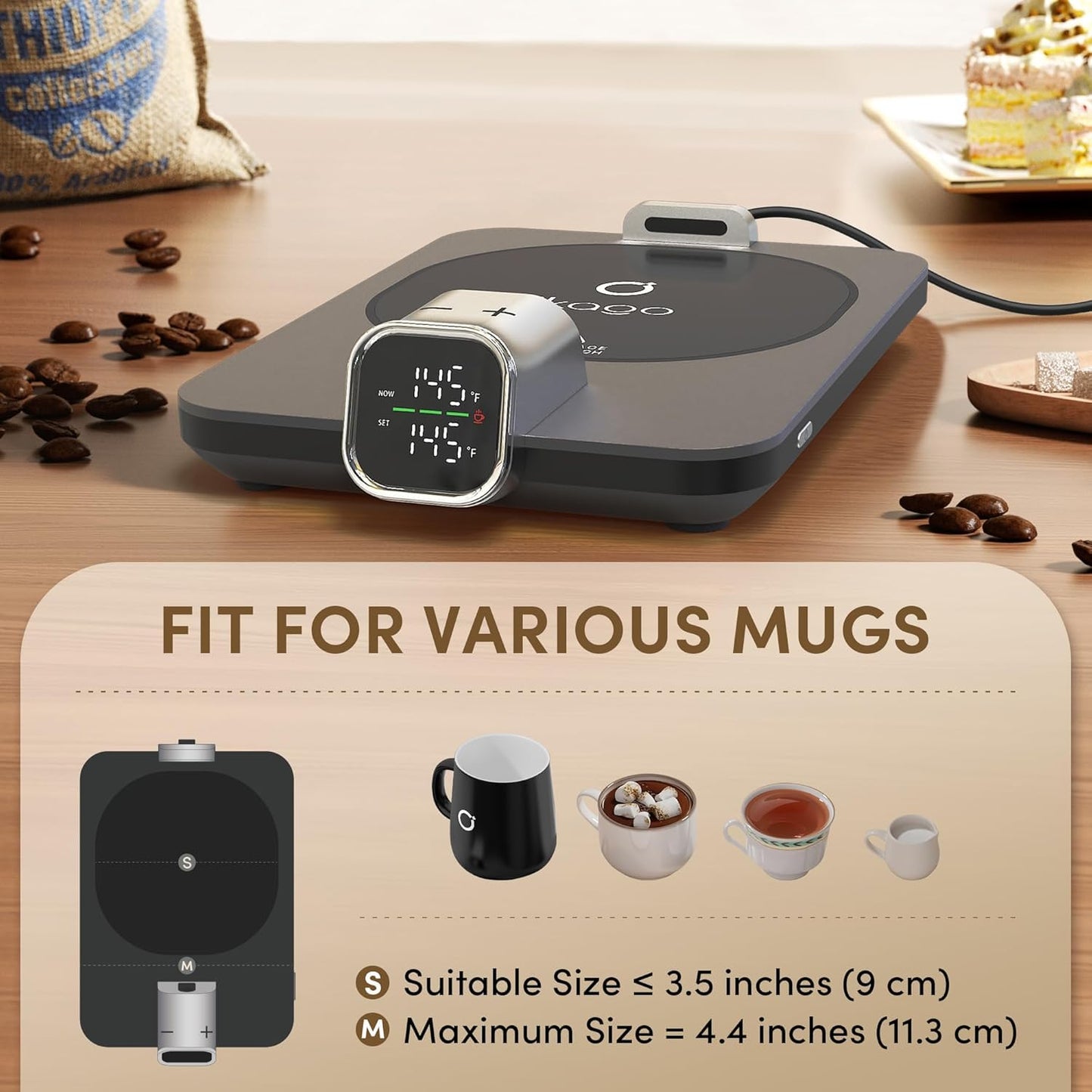 IKAGO Smart Coffee Mug Warmer with Real-Time Temperature Display, 1°F Precision Control, Auto Shut-Off & Cup Detection, Fast Heating Desk Mug Warmer for Office Home Use, Black