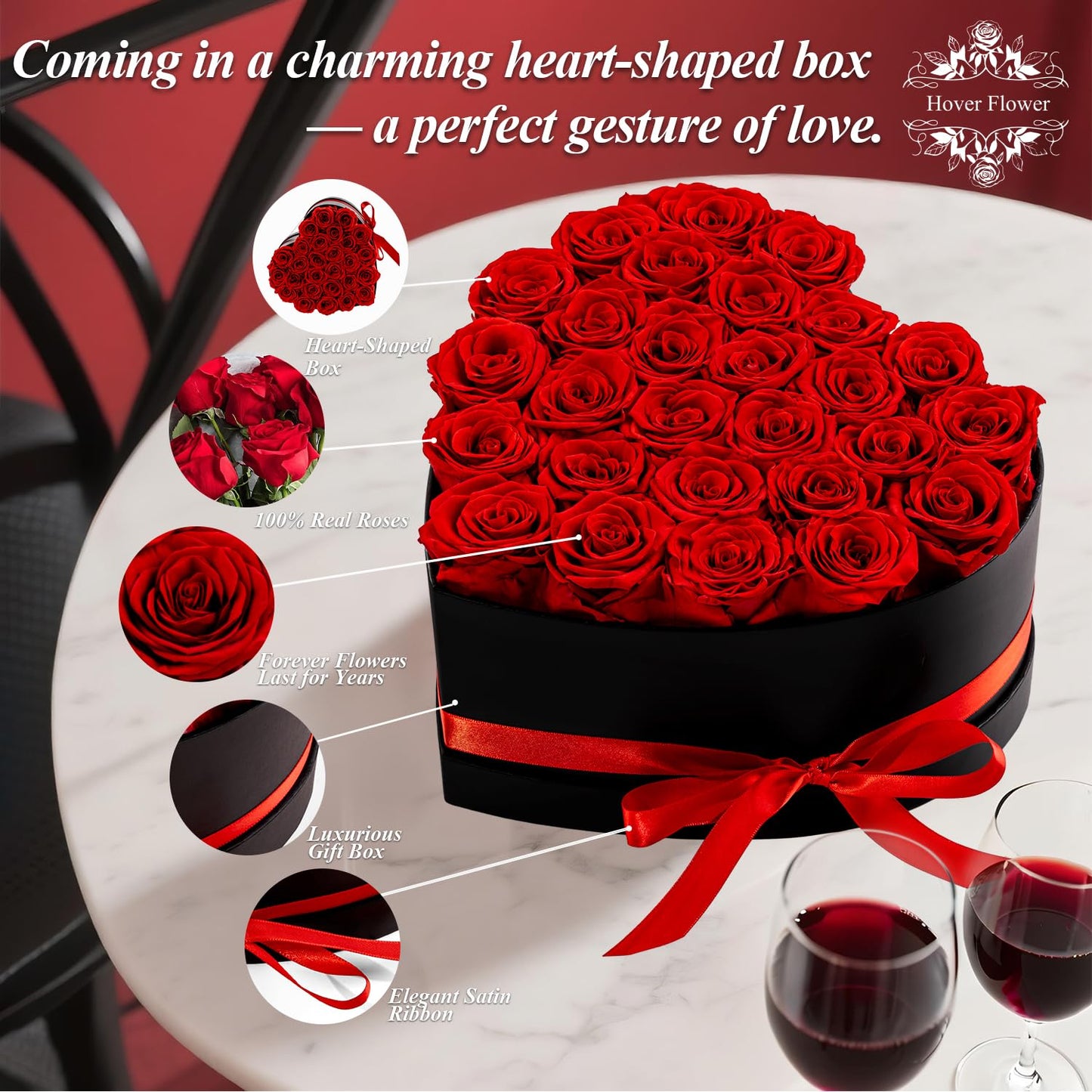Hover Flower 27 Forever Preserved Flowers in a Box, Vanlentines Day Gifts for Her, Eternal Roses Flowers for Delivery Prime, Birthday Gifts for Women Mom Grandma Wife (Red)