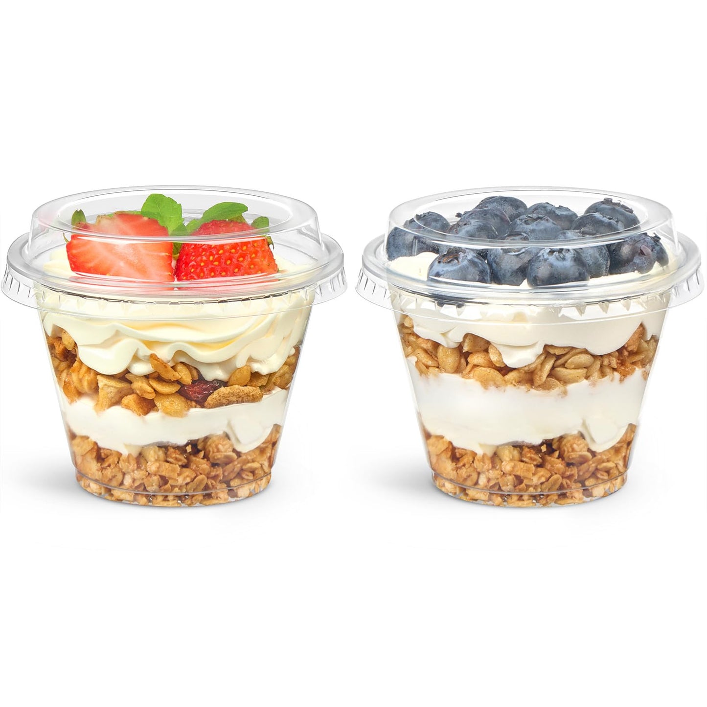 Jycnolm 100 Pack 6 oz Plastic Dessert Cups with Lids, Small Plastic Yogurt Parfait Cups, Mini Round Party Serving Cup for Pudding, Fruit, Cake, Appetizer, Dessert Shot Glasses