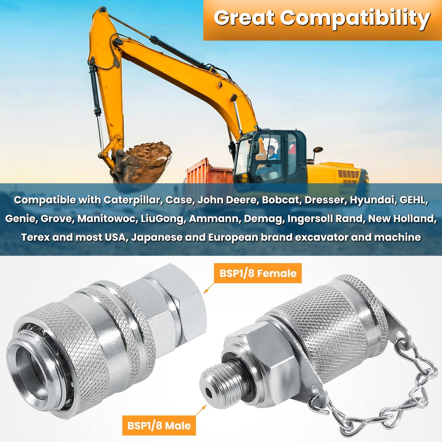 10000PSI Digital Hydraulic Pressure Test Coupling Kit Pressure Gauge Manometer Tester for USA Brand Excavator 1 Gauge 1 Hose 2 Couplings Black Silicone Protector 1/4 Inch NPT Connector 700BAR/70Mpa