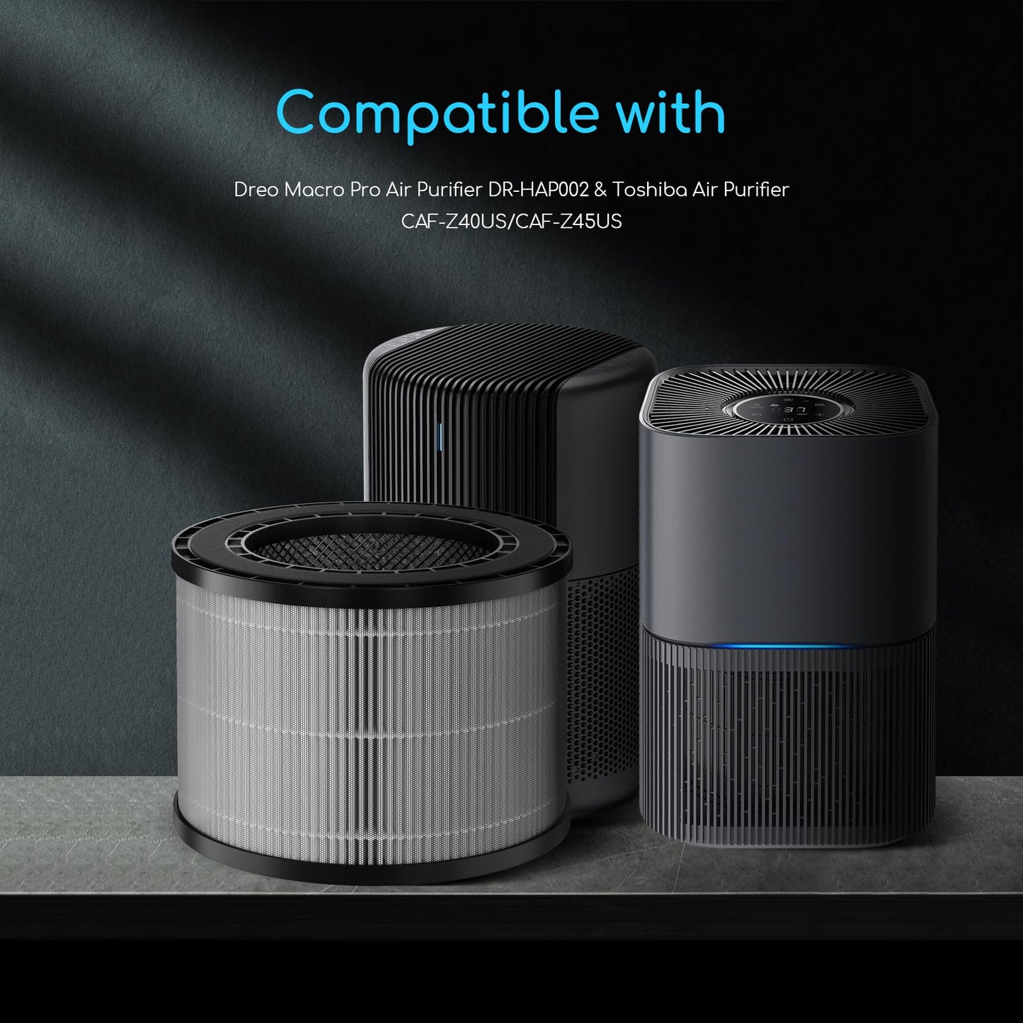 GoKBNY 2-Pack DR-HAP002 Replacement Filter Compatible with Dreo Macro Pro, Macro Pro S DR-HAP002 and Toshiba CAF-Z40US/CAF-Z45US Air Purifiers, 3-in-1 Design Filters