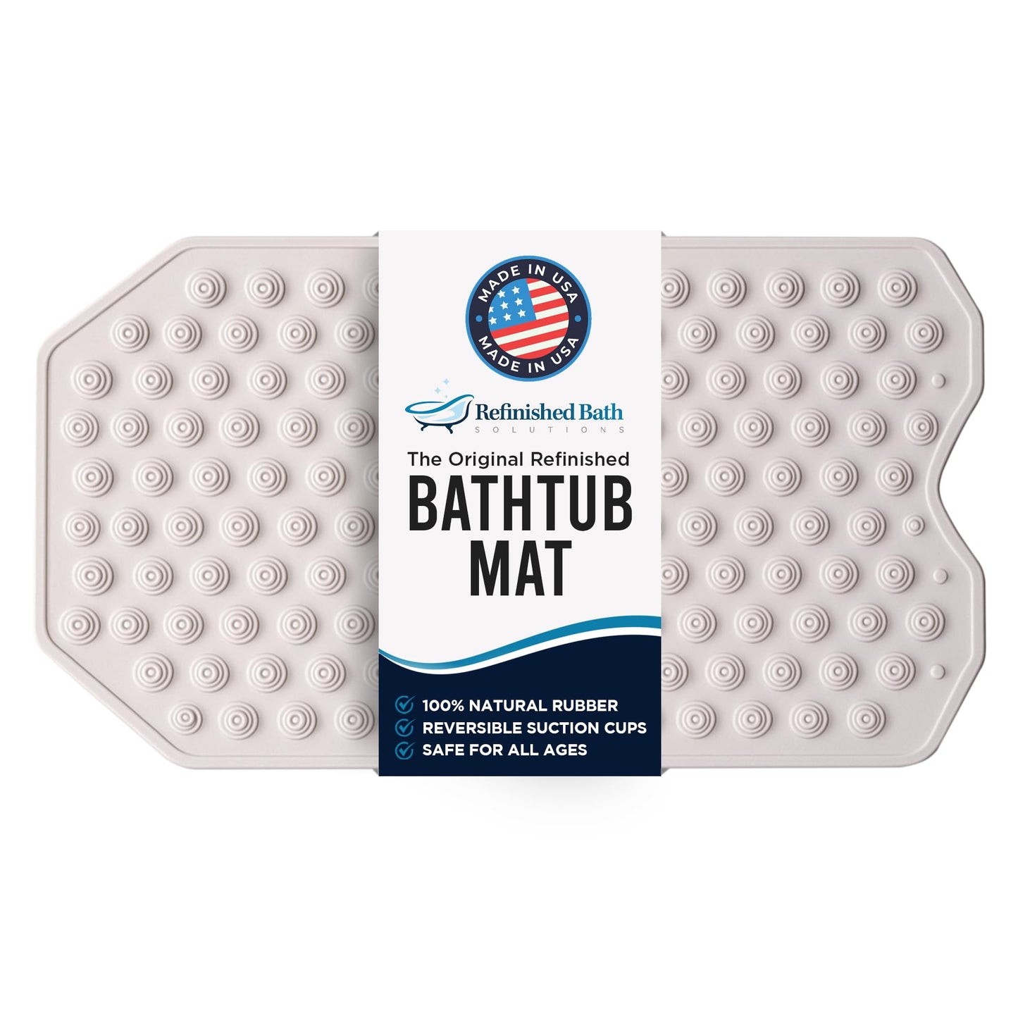 The Original Refinished Bathtub Mat - No Suction Cup Bath Mat, Designed for Textured and Refinished Bathtubs Made of Rubber Not Cheap Plastic, Great for Children and Elderly (White)