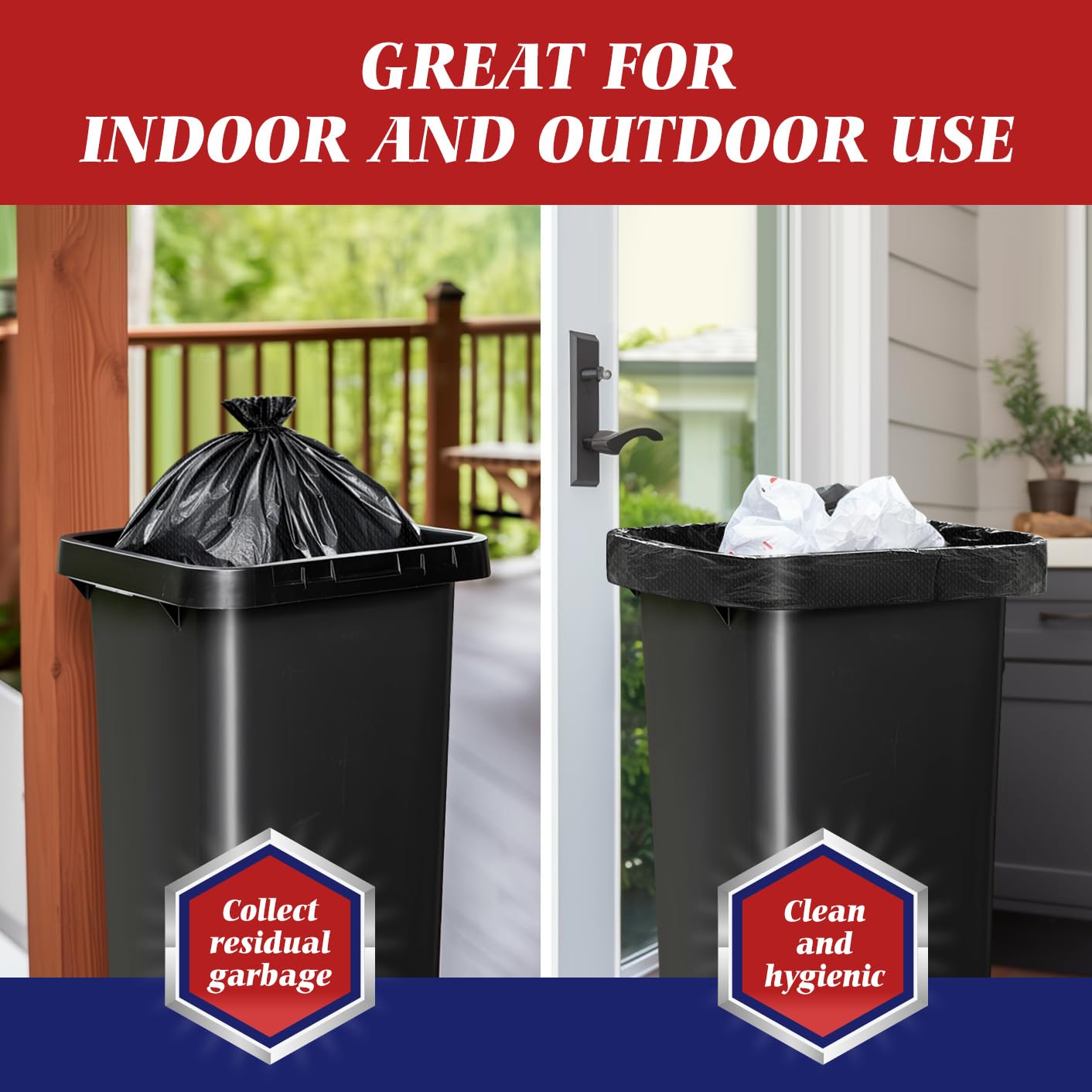 Teivio Trash Bags, 40-45 Gallon, 300 Count, Black, for Bathroom, Office, Industrial, Commercial, Janitorial, Municipal, Recycling