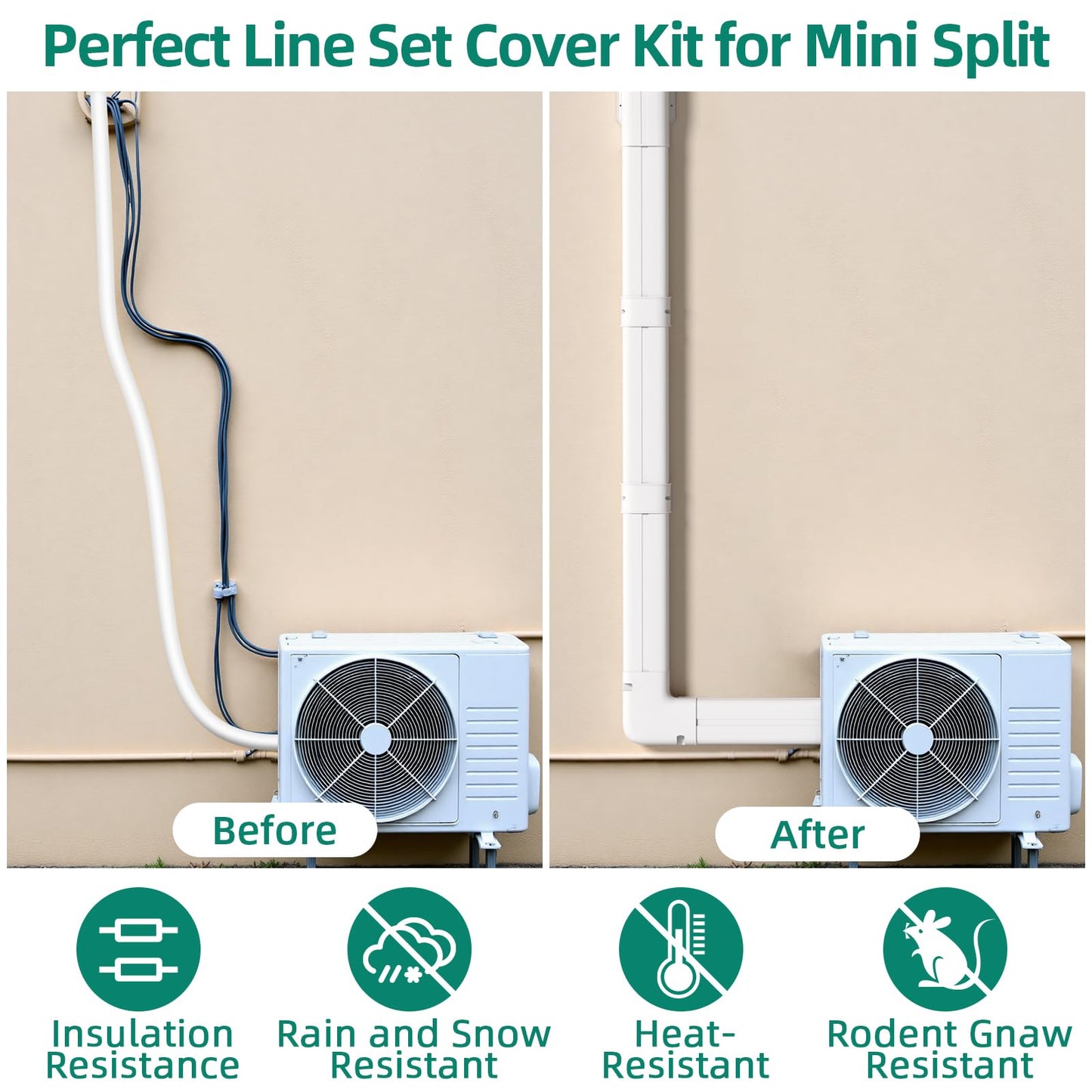 Mini Split Line Set Cover: 4″ W 10 Ft Decorative PVC LineSet Cover for Mini Split Air Conditioner, HVAC, Central AC & Heat Pump Systems, Perfect for Outside Use