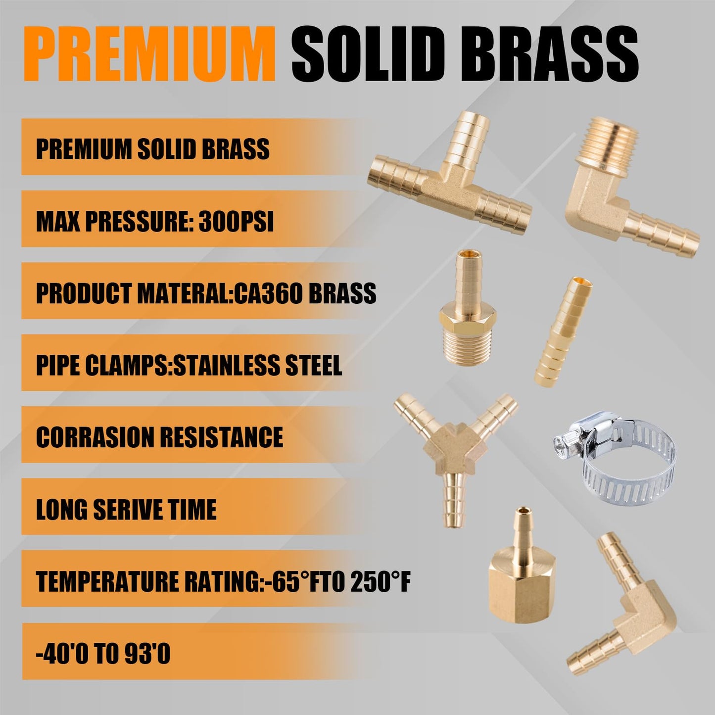 156Pcs Hose Barb Fuel Line Fittings Assortment Kit Barb Splice/Coupler/Female Adapter/Tee/Y Shaped Union/90°Male Elbow Thread 1/8" 3/16" 1/4" 5/16" 3/8" 1/2" Air Hose Fitting with Pipe Clamps for Fuel