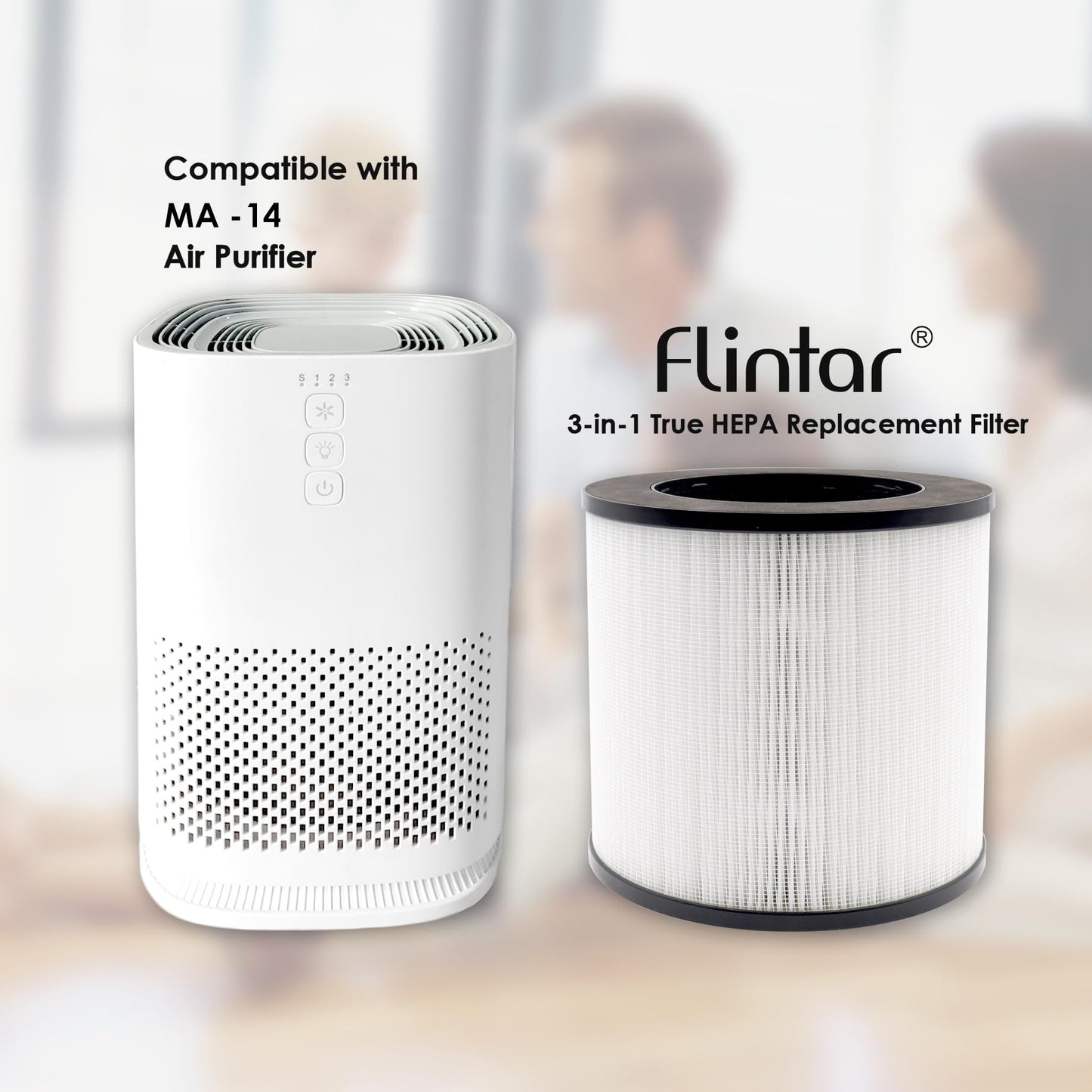 Flintar MA14 Replacement Filter, Made in TAIWAN, Compatible with MA-14 Air Purifier, 3-in-1 H13 Grade Filtration and Activated Carbon Filter Set (2-Pack)