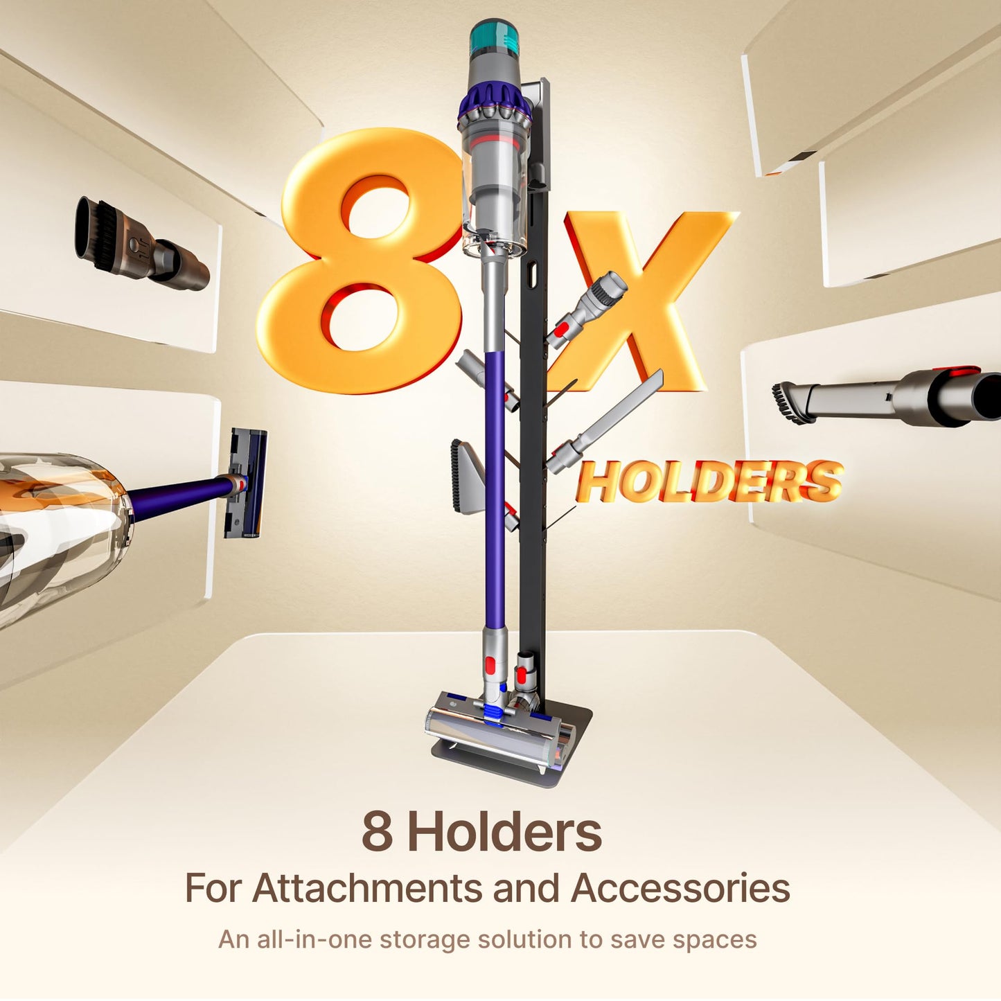 PEGZONE Vacuum Stand Compatible with Dyson G5 V15 V12 V11 V10 V9 V8 V7, S11 A10 A11, NEC180 280TL, Cordless Vacuum Holder with 8 Storage Hooks, Accessories & Attachments Organizer, Black
