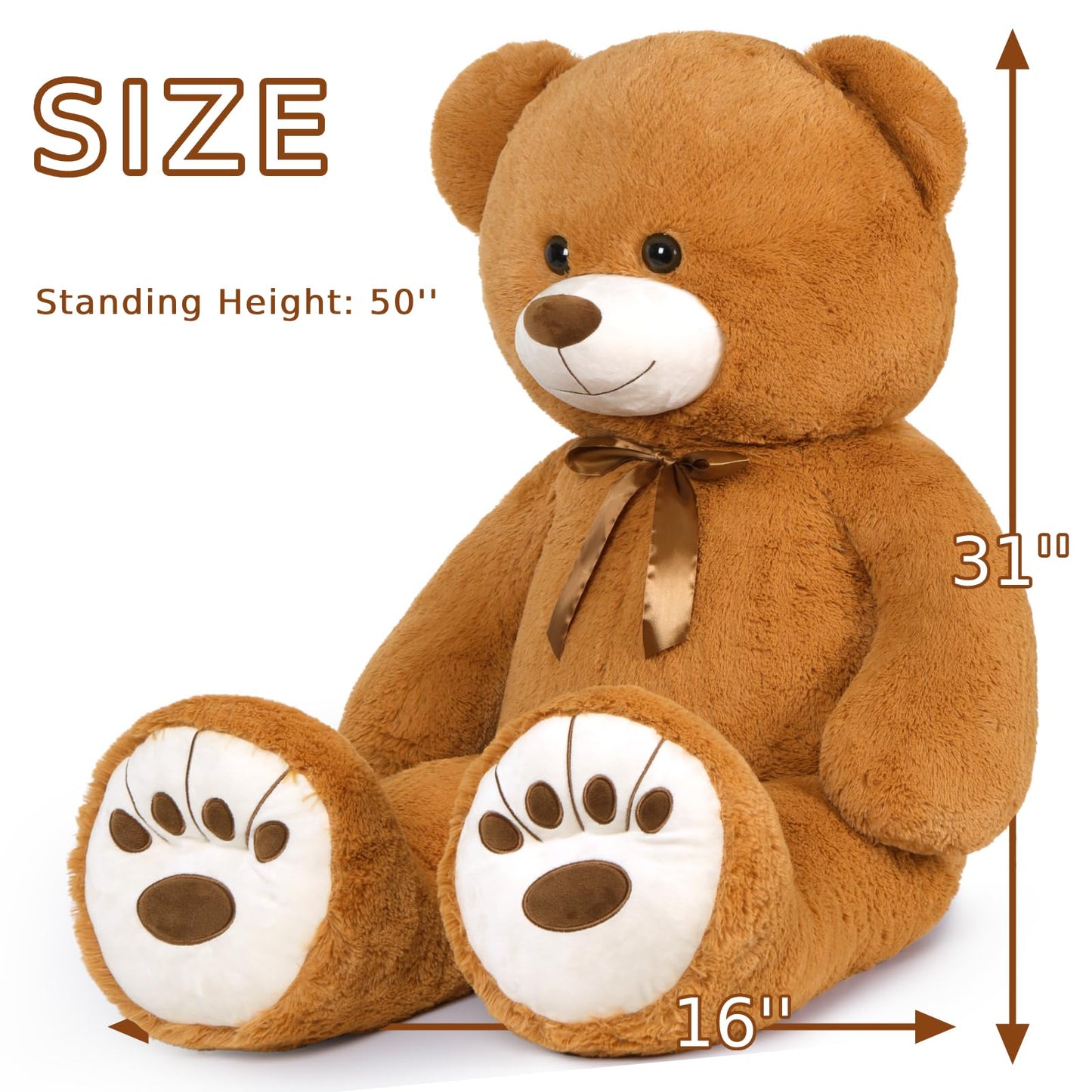 MaoGoLan Giant Teddy Bear 50in Large Stuffed Animal Jumbo Big Bear Plush, Soft Teddy Plush Toy for Kids Teens Girls Birthday Gift Cute Decorations for Baby Shower Themed Party