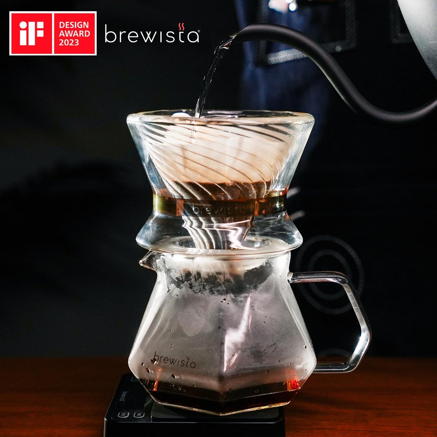 Brewista Tornado Duo Pour Over Coffee Dripper, Insulated Double Wall Glass, Easy-To-Clean Drip Coffee Maker for Home & Office(2-4 Cups)