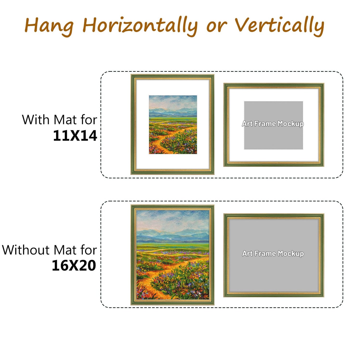 Golden State Art,16x20 Ornate Picture Frame with White Mat for 11x14 Photo or Display 16 x 20 Print without Mat Color Green Gold(Plexiglass Front)