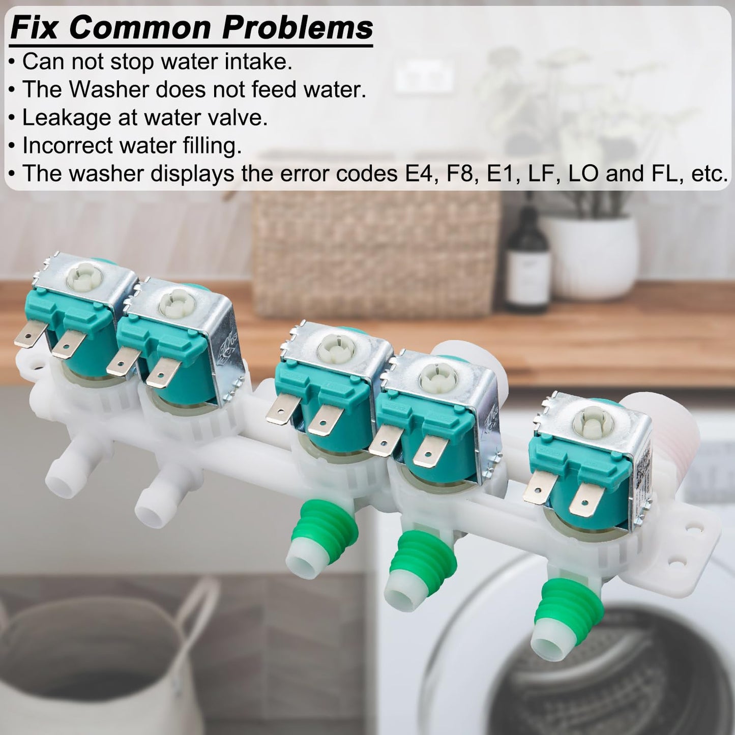 Washer Water Inlet Valve Compatible with Sam-sung WA52J8060AW/A2 WA52J8700AP/A2 WA52J8700AP/AA WA52J8700AW/A2 WA52M7750AV/A4 WA52M7750AW/A4 WA52M8650AV/A4 WA52M8650AW/A4 WA54M8750AV/A4 WA54M8750AW/A4