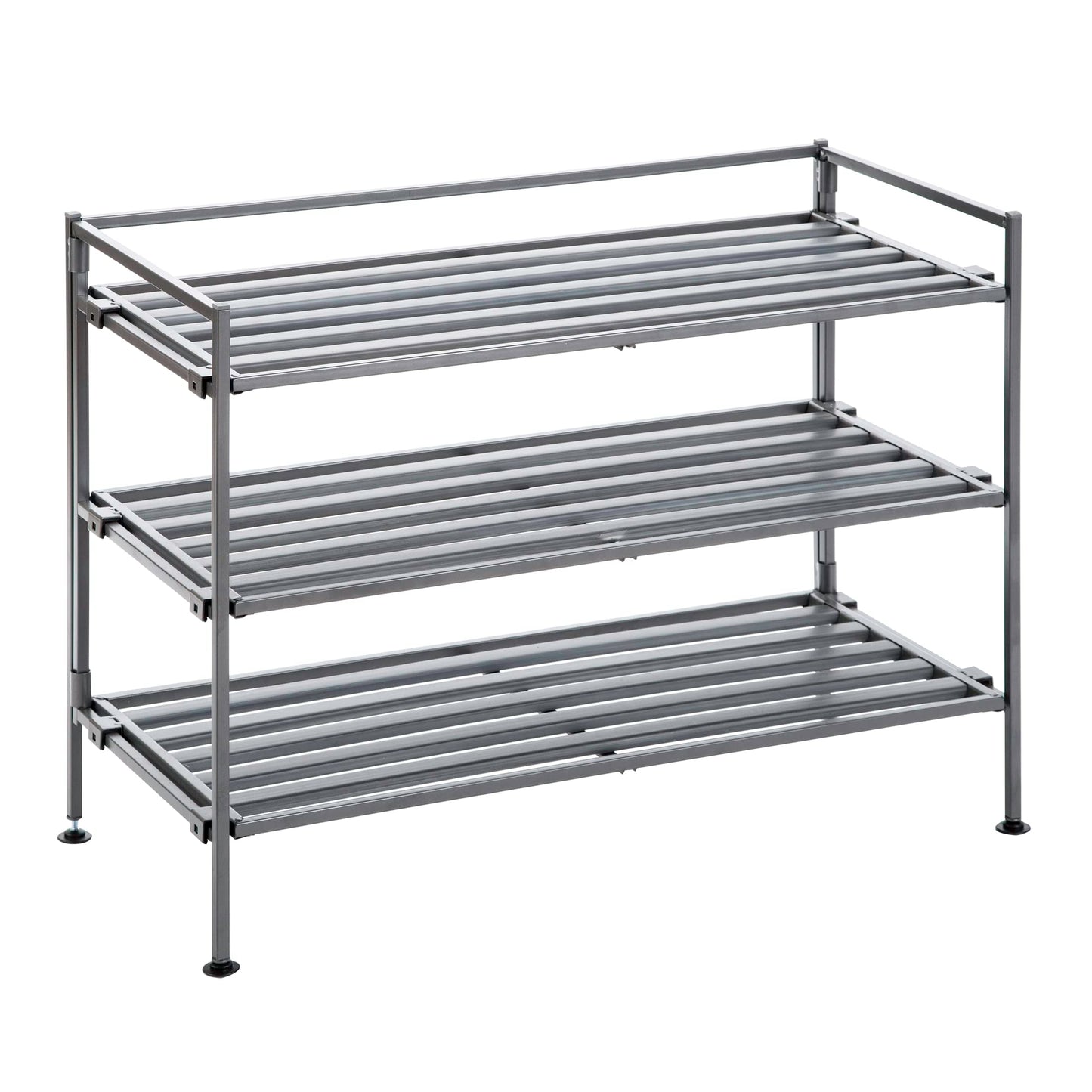 Seville Classics Sturdy Freestanding Storage Shelf for Bedroom, Closet, Entryway, Dorm Room Organizer Stackable Durable Metal Shoe Rack Ash Gray Slat, 3-Tier