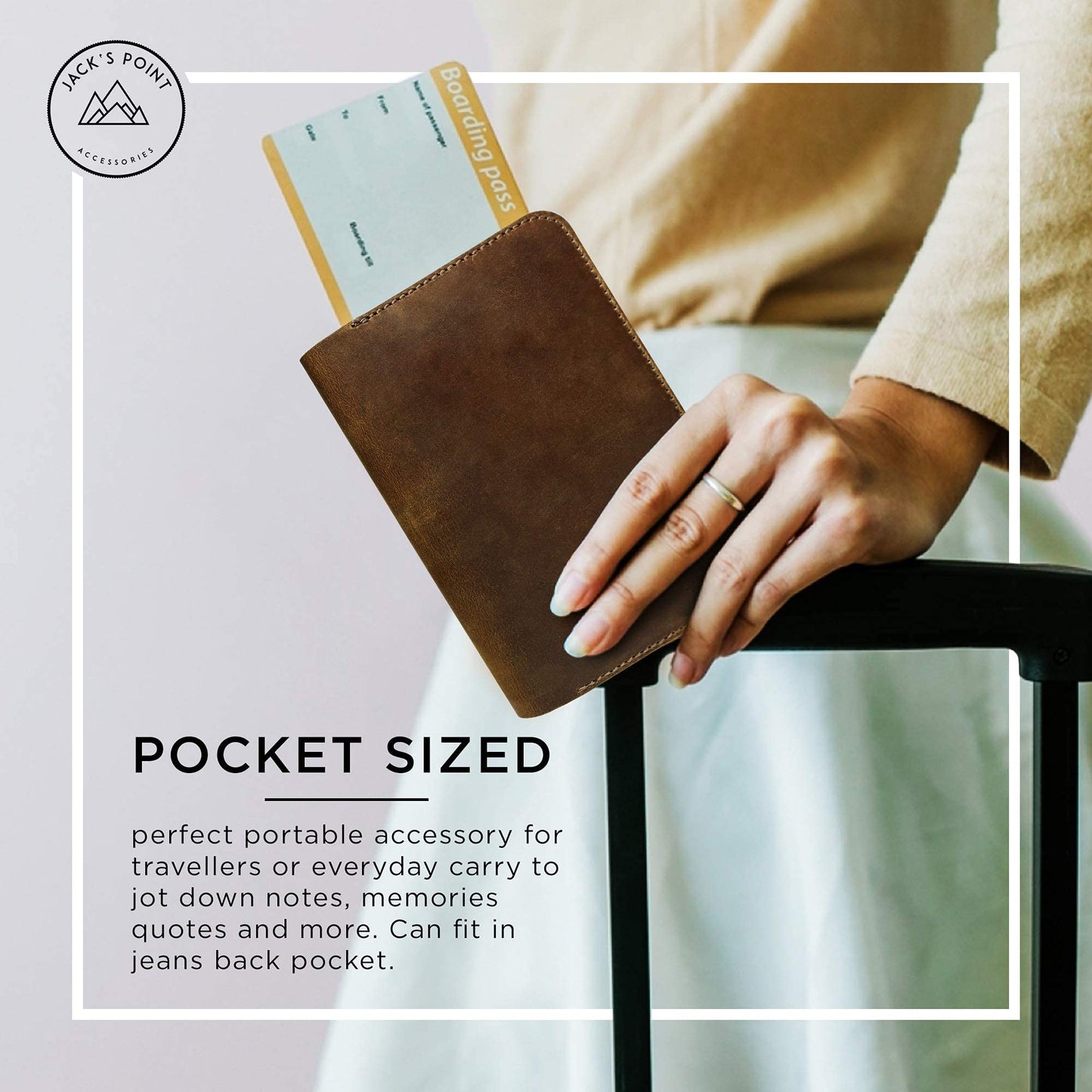 Jack's Point Leather Field Notes Cover for Memo - Pocket Sized Notebook, fits 3.5” x 5.5” Notebooks, Hand Stitched Brown Real Top Grain Leather, Multiple Pockets for Extra Functionality