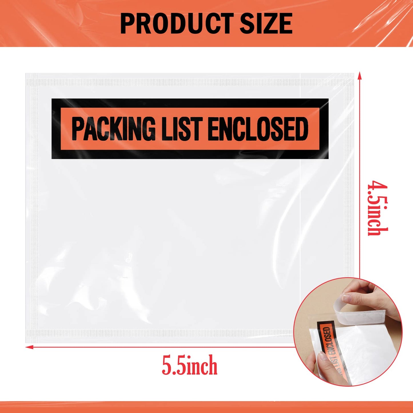 Teling 1000 Pcs Packing Slip Envelope Pouches Clear Self Adhesive Shipping Label Sleeves Waterproof Packing List Envelopes Pockets Top Loading Shipping Pouches Enclosed Bags (Orange,4.5"X 5.5")