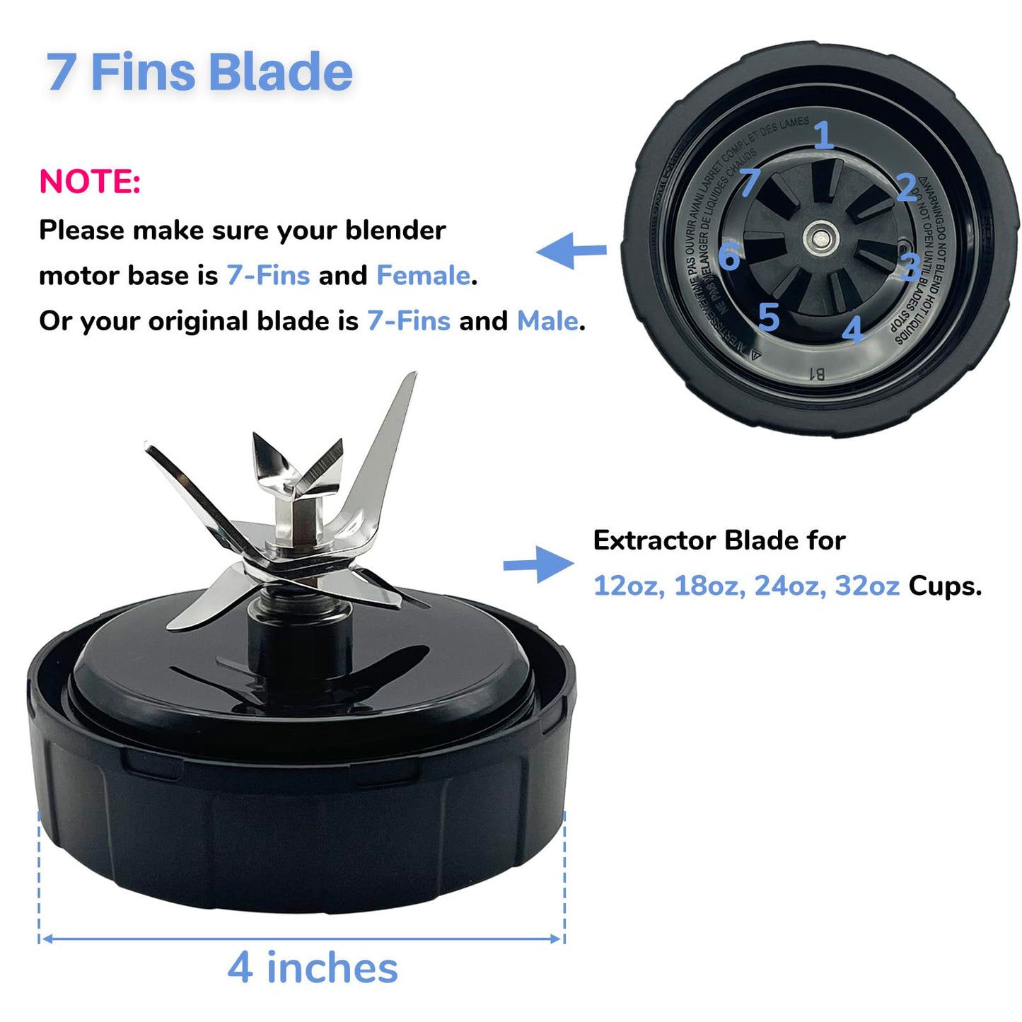 Blender 24 oz Cups & 7 Fins Blade 703KKU100 Replacement Parts Compatible with Ninja Foodi Power SS100 SS101, SS150 Twist, SS151 Twisti, SS300 SS350 SS351 SS400 SS401 CO101B CO150B CO351B CO401B