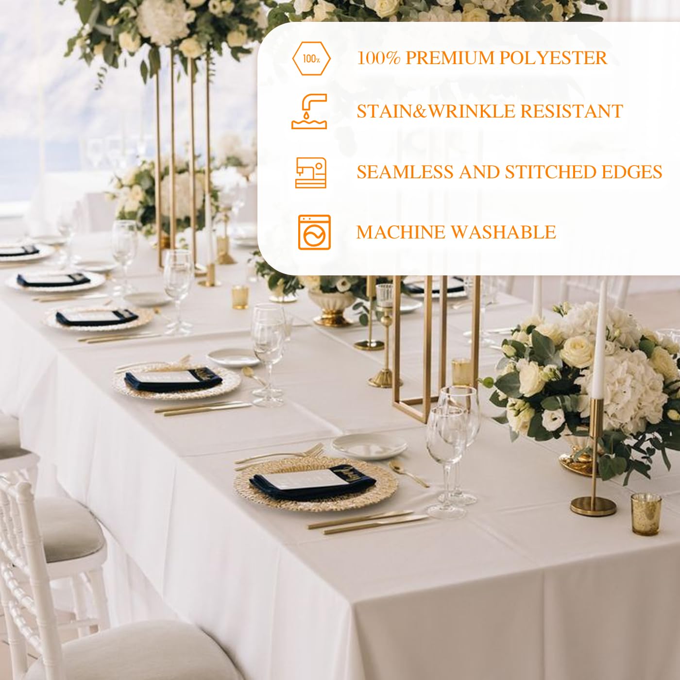 WIGENIUS 6 Pack White Table Cloth Rectangle Tablecloths 60X102 Inch,Polyester Table Cloth for 6 Foot Rectangle Tables,Wrinkle Resistant Washable Fabric Table Covers for Party,Wedding Banquet