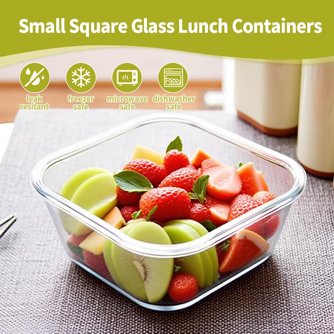 R.repad yay 16oz Square Glass Food Storage Containers With Lids, 2 Cup Square Glass Food Containers With Lids, BPA free Small Meal Prep Bowls for leftovers, Dishwasher, Freezer Safe (8Pack)