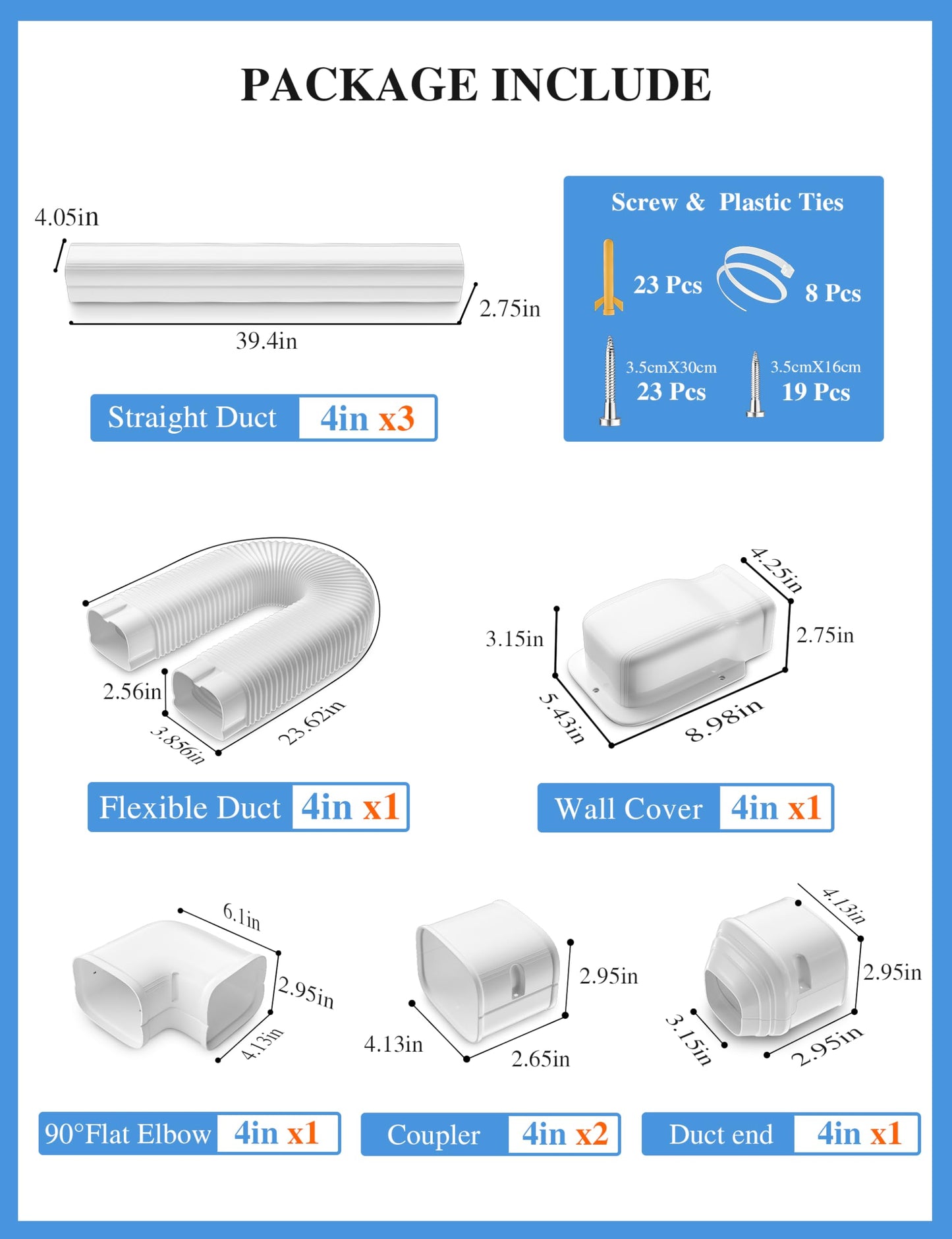 WEETALL 4'' 13Ft Mini Split Line Set Cover with Flexible Pipe, Upgrade PP Heat-Resistant & Paintable, Central AC and Heat Pumps-Full Set, No Other Parts Needed