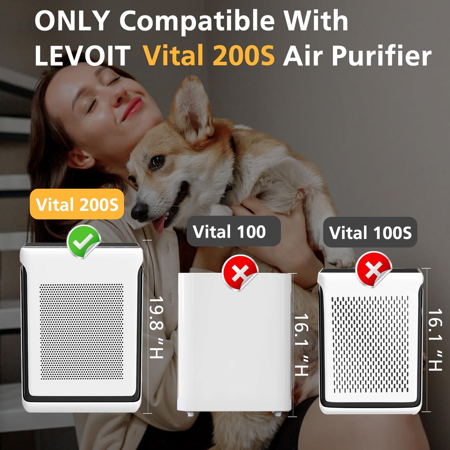 Vital 200S Pet Care Replacement Filter for LEVOIT Vital 200S and Vital 200S-P Air Purifier, Efficient Particulate Activated Carbon Filter, Vital 200S-RF-PA, 2 Pack, Yellow
