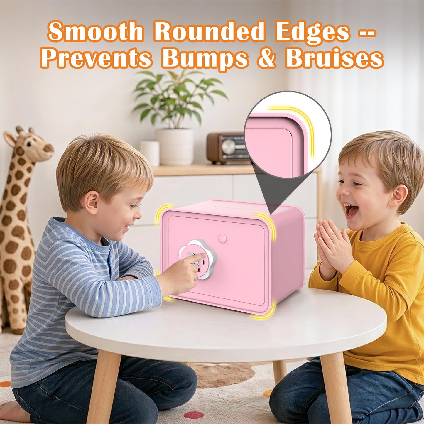 Mini Safe Box for Money Coin Cash-Piggy Bank for Kids, Electronic Small Safes for Boys Girls, Ideal Christmas Birthday Gift, DIY Stickers,Pink