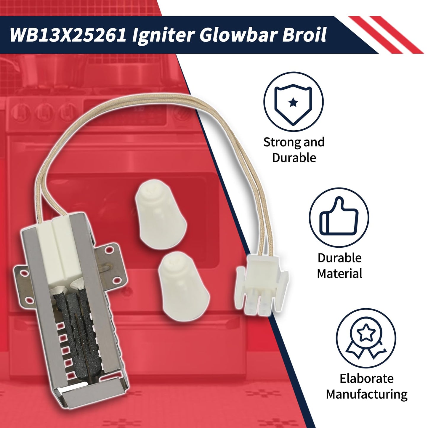 Promrmr Igniter Glowbar Broil WB13X25261, WB13K10020, Fit for GE Hotpoint Gas Range Oven Igniter Replace 4338051, AP5986241, EAP11725182, PS11725182, PD00025313 Range Broil Igniter