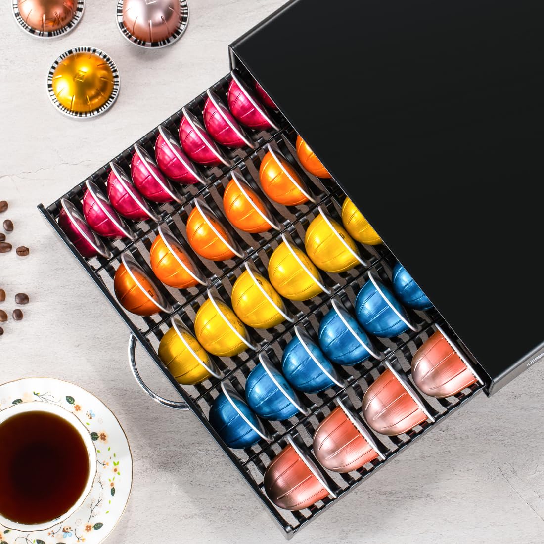 FlagShip for Nespresso Pod Holder Coffee Pod Drawer for Vertuo Pod Organizer Graffiti Style Large Capacity Fits All Size Vertuo Pods